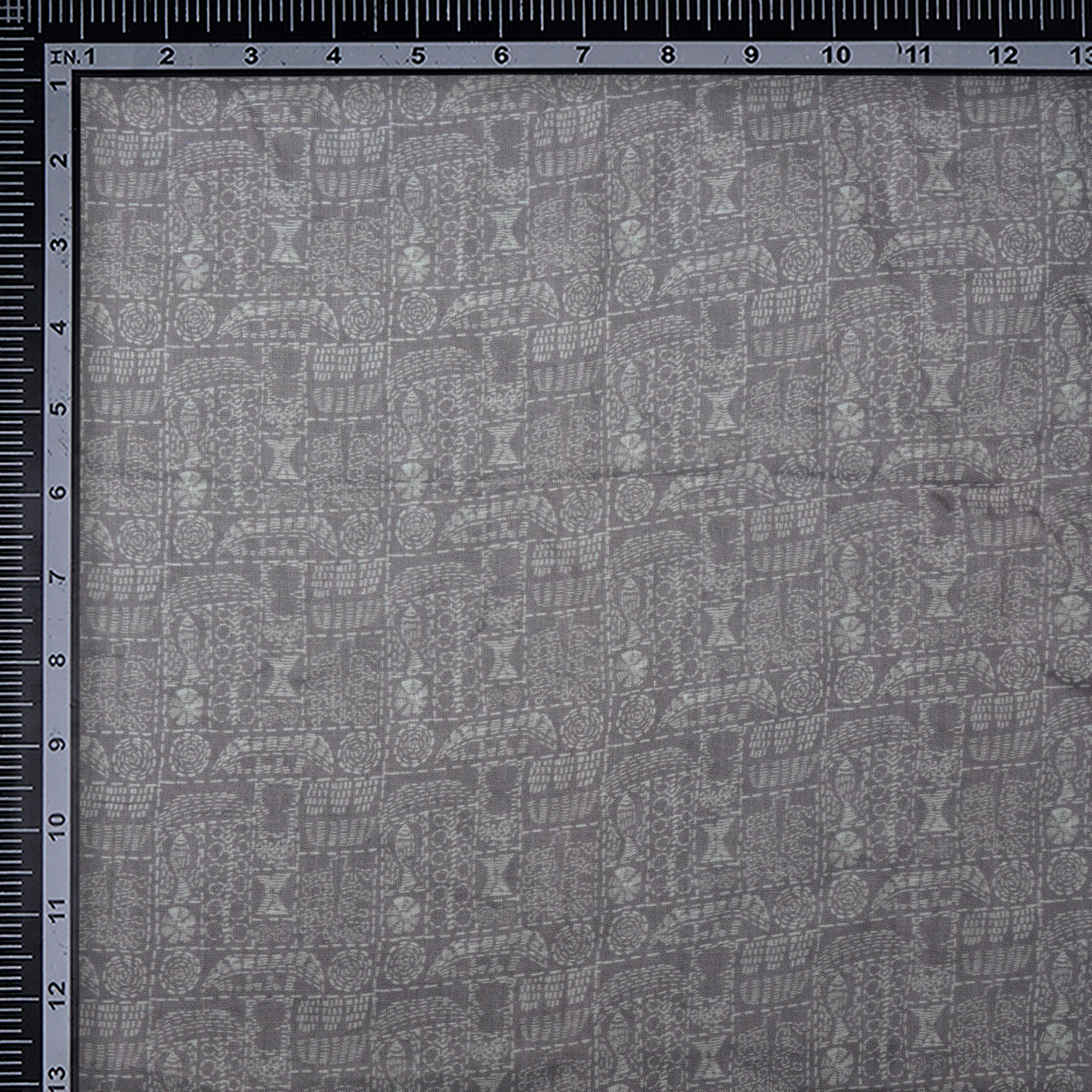 (Pre-Cut 1.60 Mtr)Grey All Over Pattern Digital Print Cotton Fabric