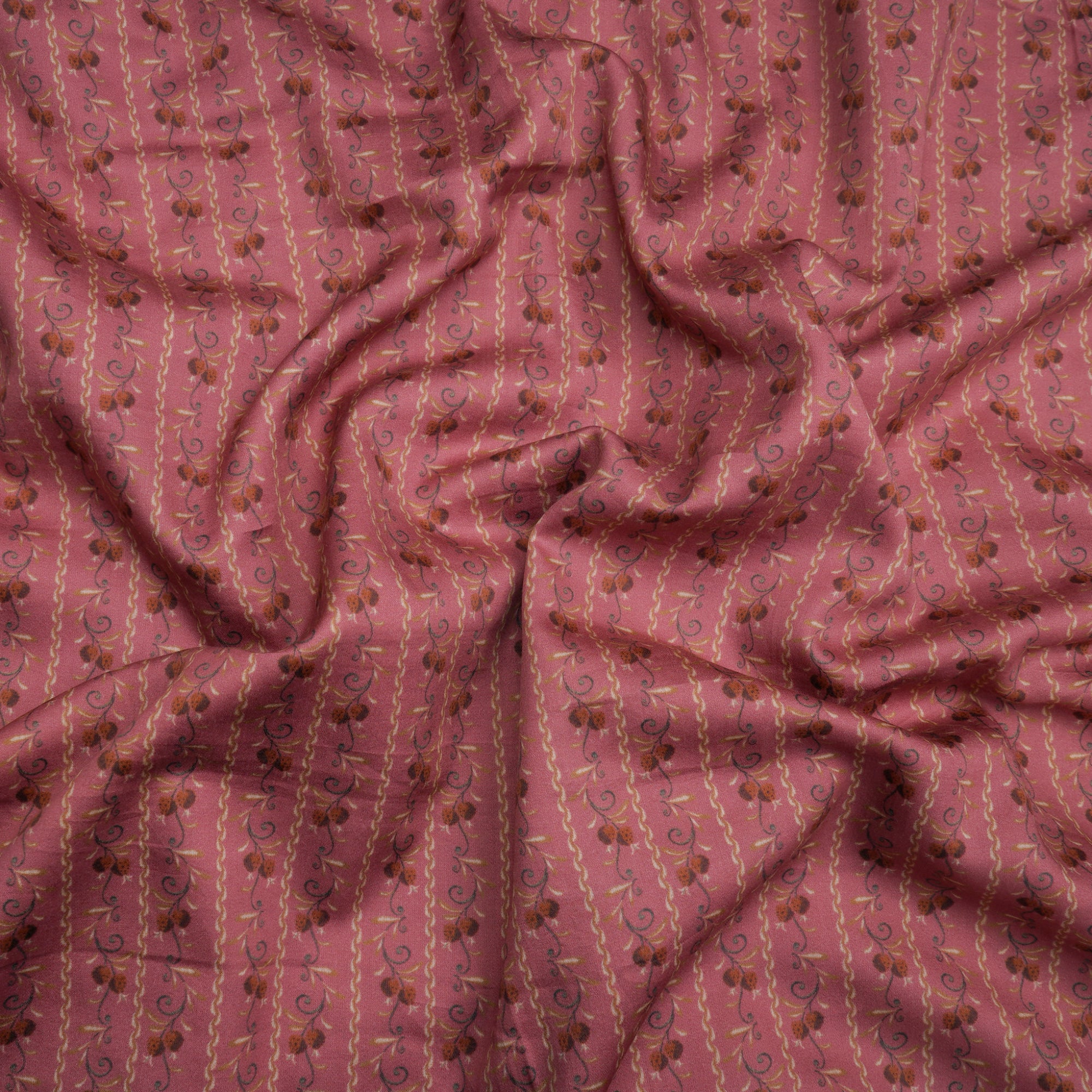 (Pre-Cut 1.00 Mtr)Peach Floral Pattern Digital Print Cotton Satin Fabric