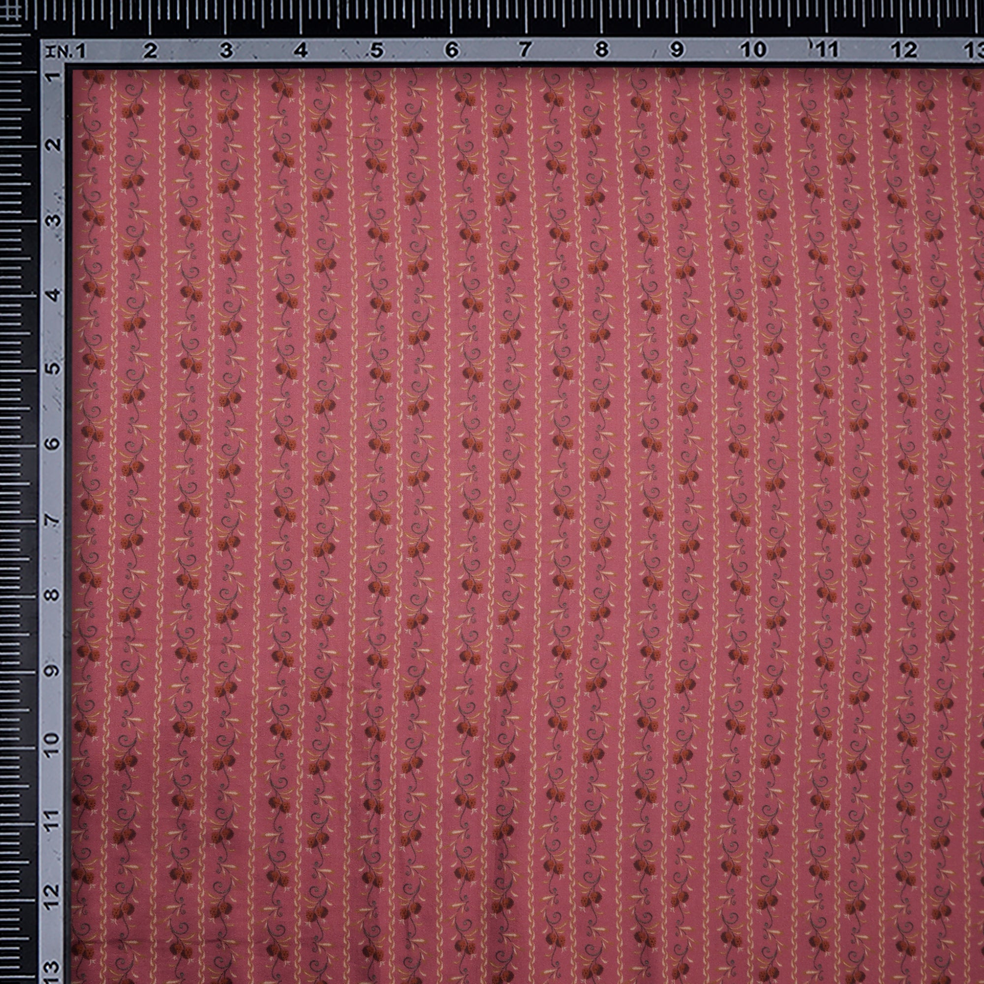 (Pre-Cut 1.00 Mtr)Peach Floral Pattern Digital Print Cotton Satin Fabric