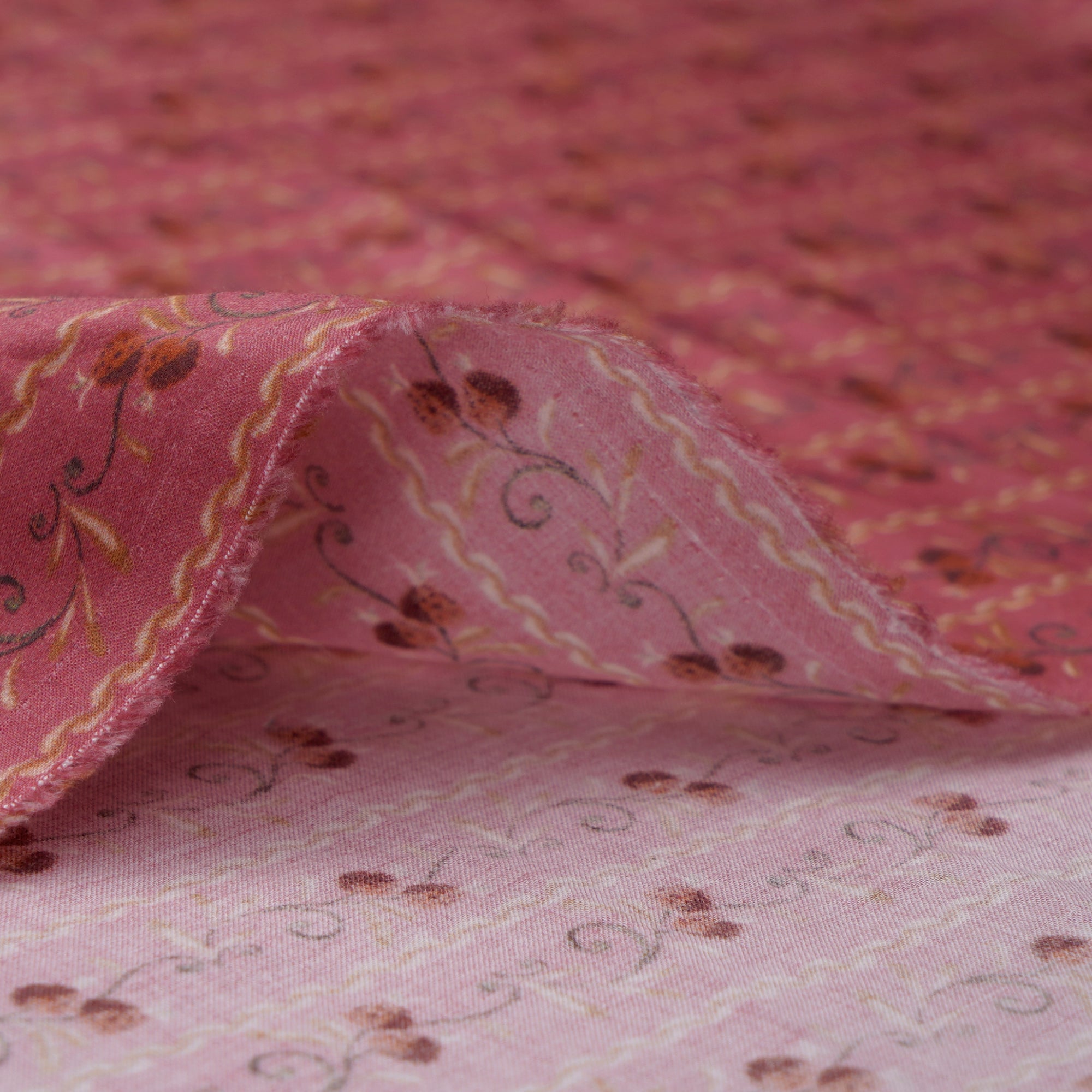 (Pre-Cut 1.00 Mtr)Peach Floral Pattern Digital Print Cotton Satin Fabric