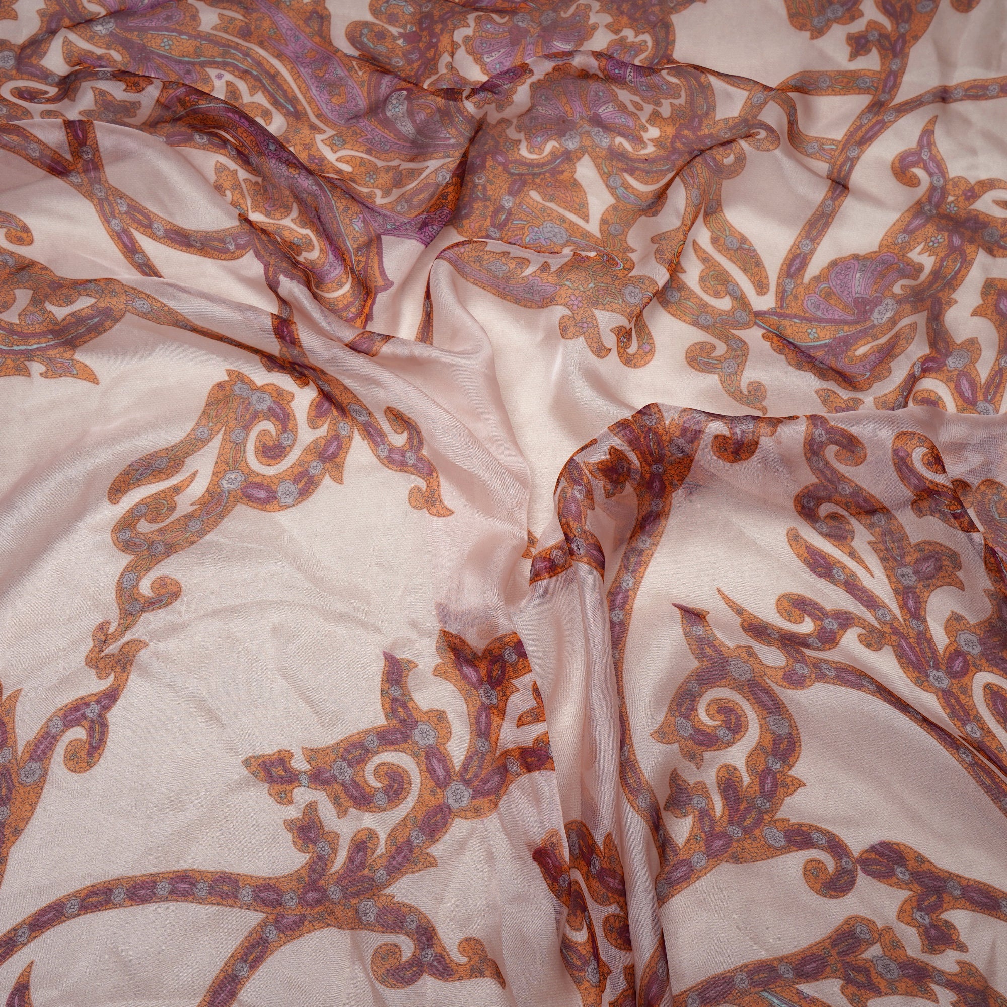 (Pre-Cut 0.80 Mtr)Multi Color Paisley Pattern Printed Flat Chiffon Silk Fabric