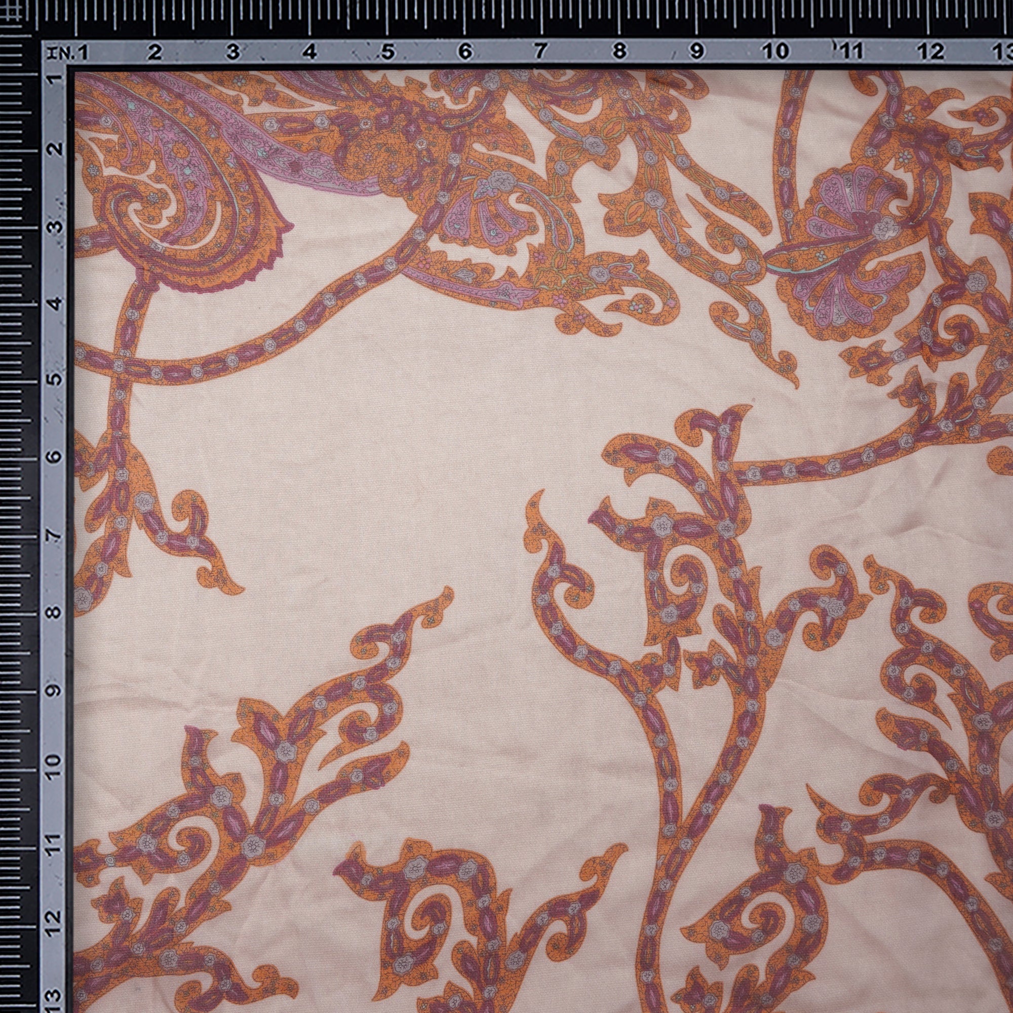 (Pre-Cut 2.30 Mtr)Multi Color Paisley Pattern Printed Flat Chiffon Silk Fabric