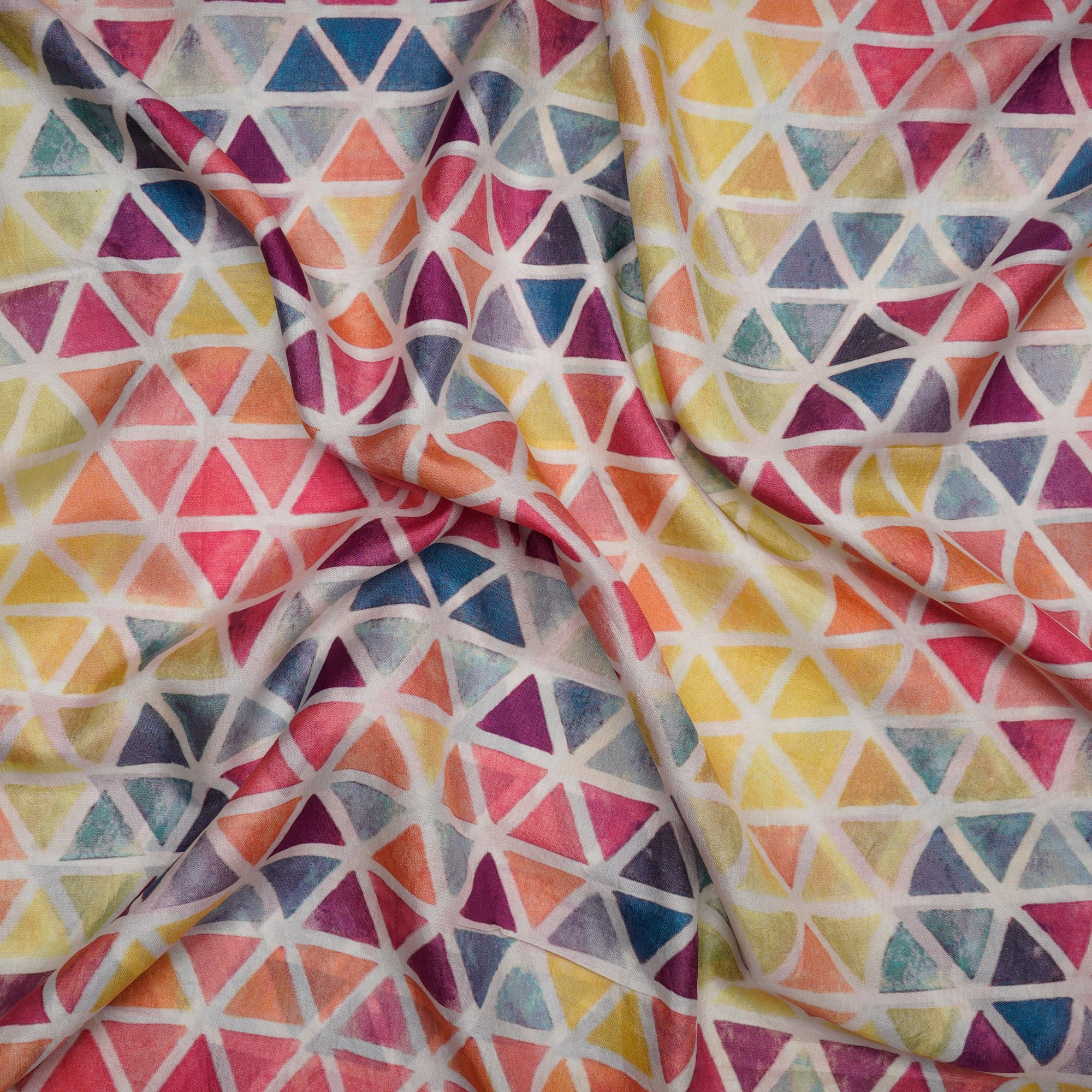 (Pre-Cut 0.90 Mtr)Multi Color Geometric Pattern Digital Print Pure Silk Fabric