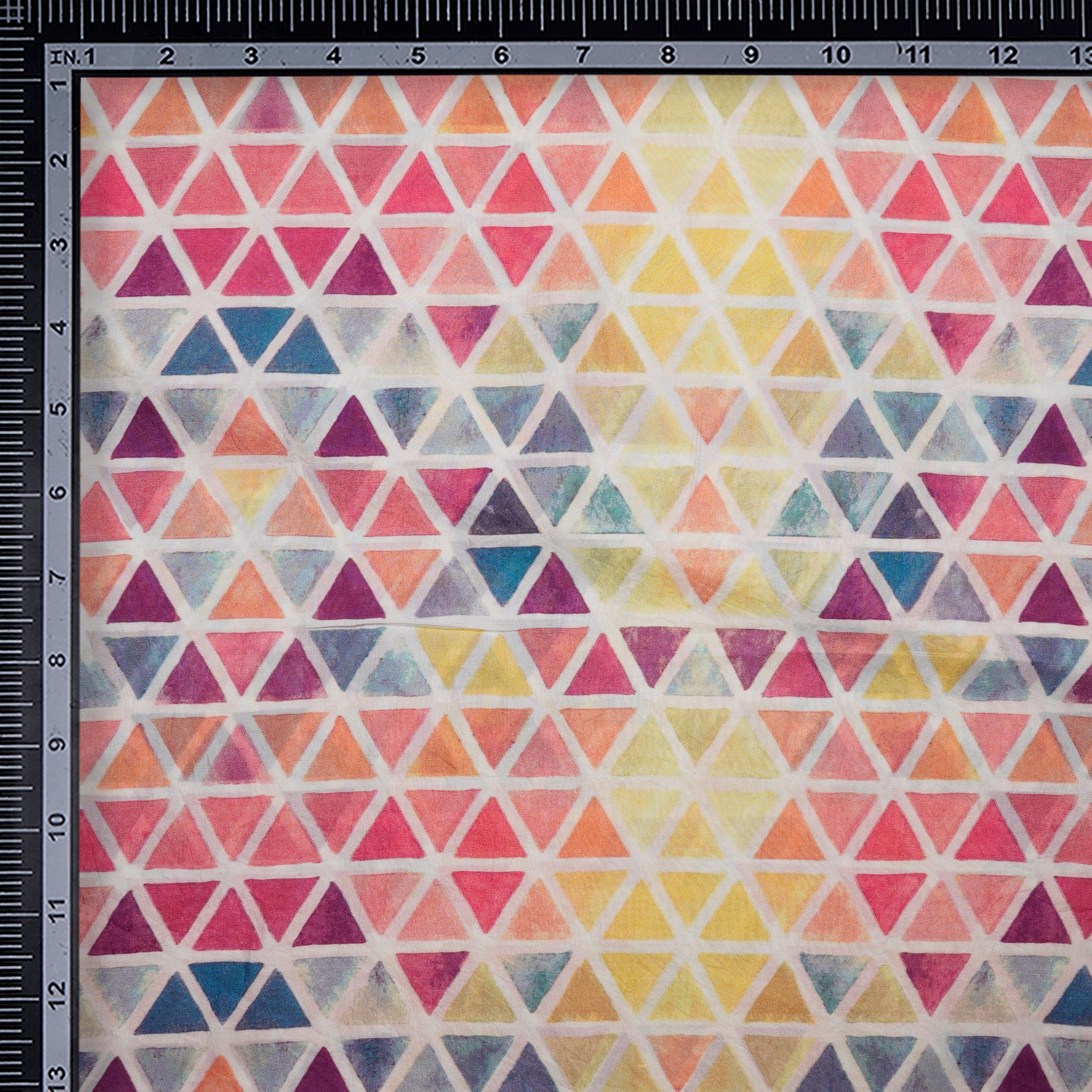 (Pre-Cut 0.90 Mtr)Multi Color Geometric Pattern Digital Print Pure Silk Fabric
