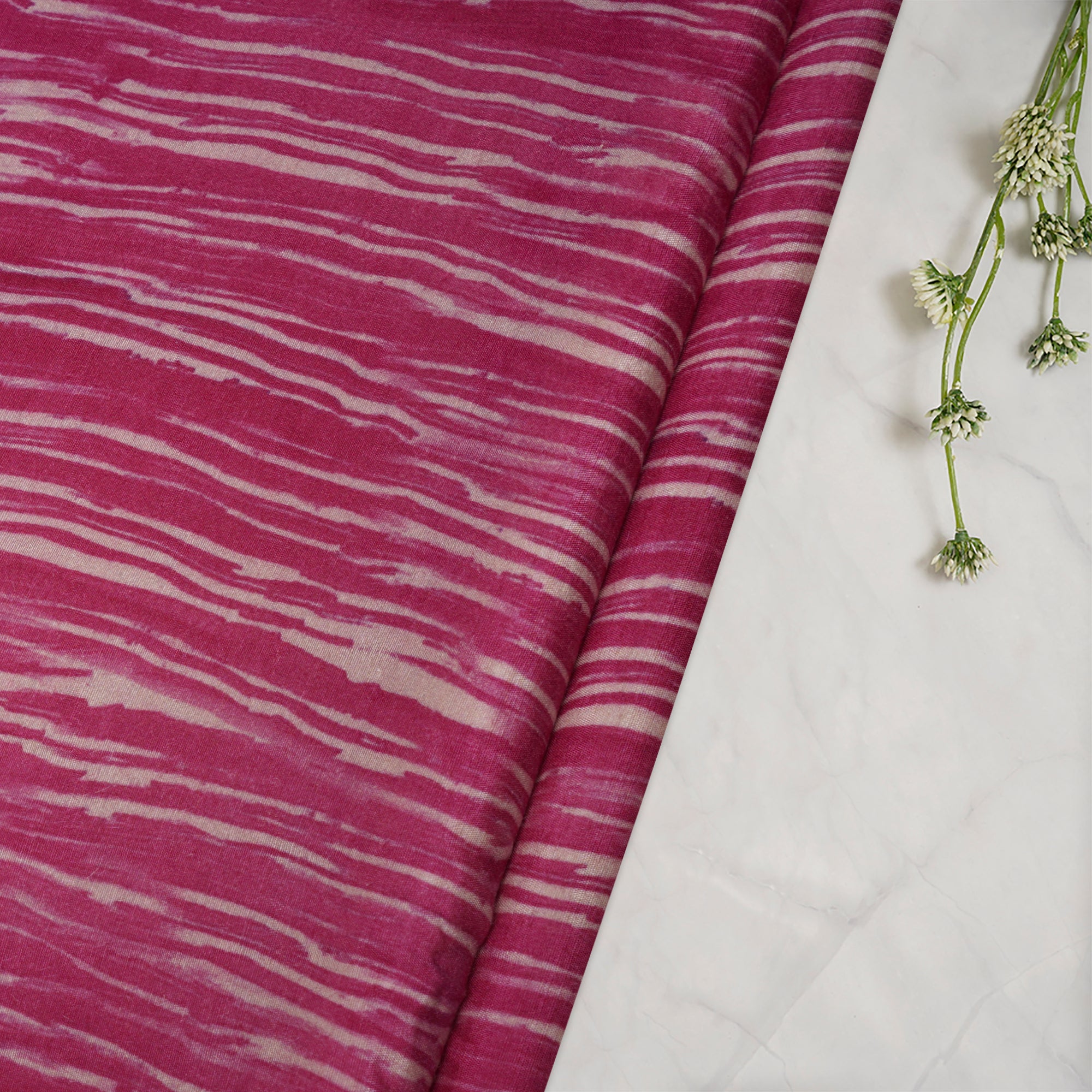 (Pre-Cut 0.70 Mtr)Pink All Over Pattern Digital Printed Muga Silk Fabric