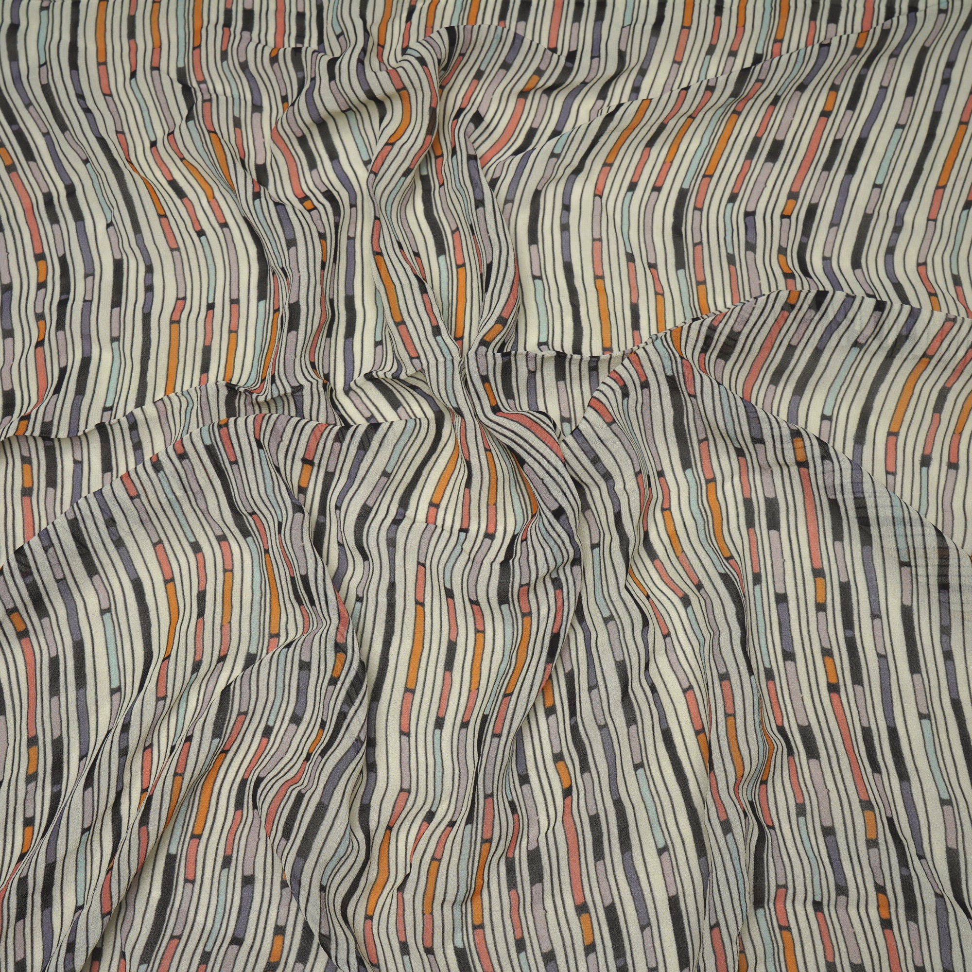 (Pre-Cut 1.20 Mtr)Multi Color Geomrtric Pattern Digital Print Georgette Fabric