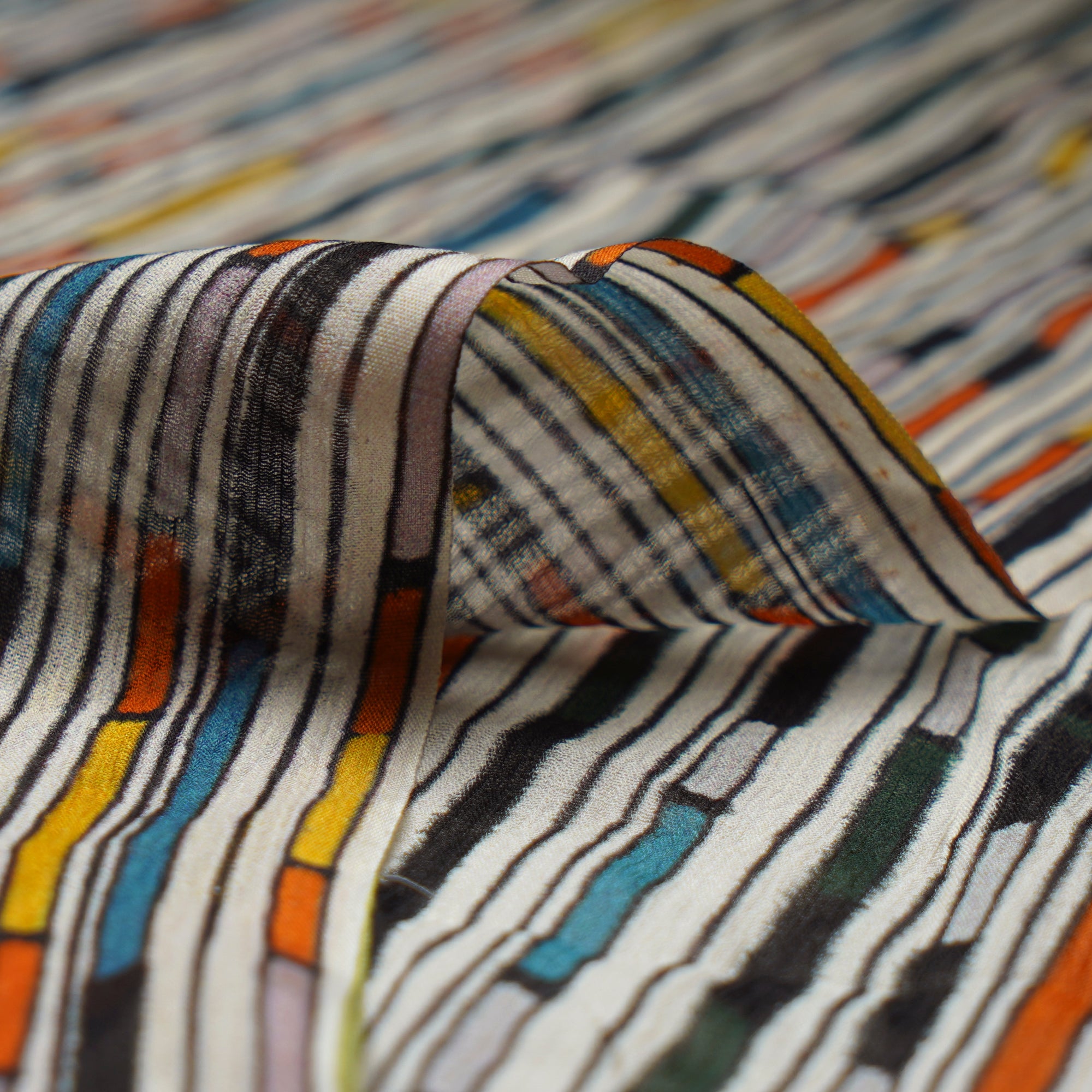 (Pre-Cut 1.70 Mtr)Multi Color Geomrtric Pattern Digital Print Georgette Fabric