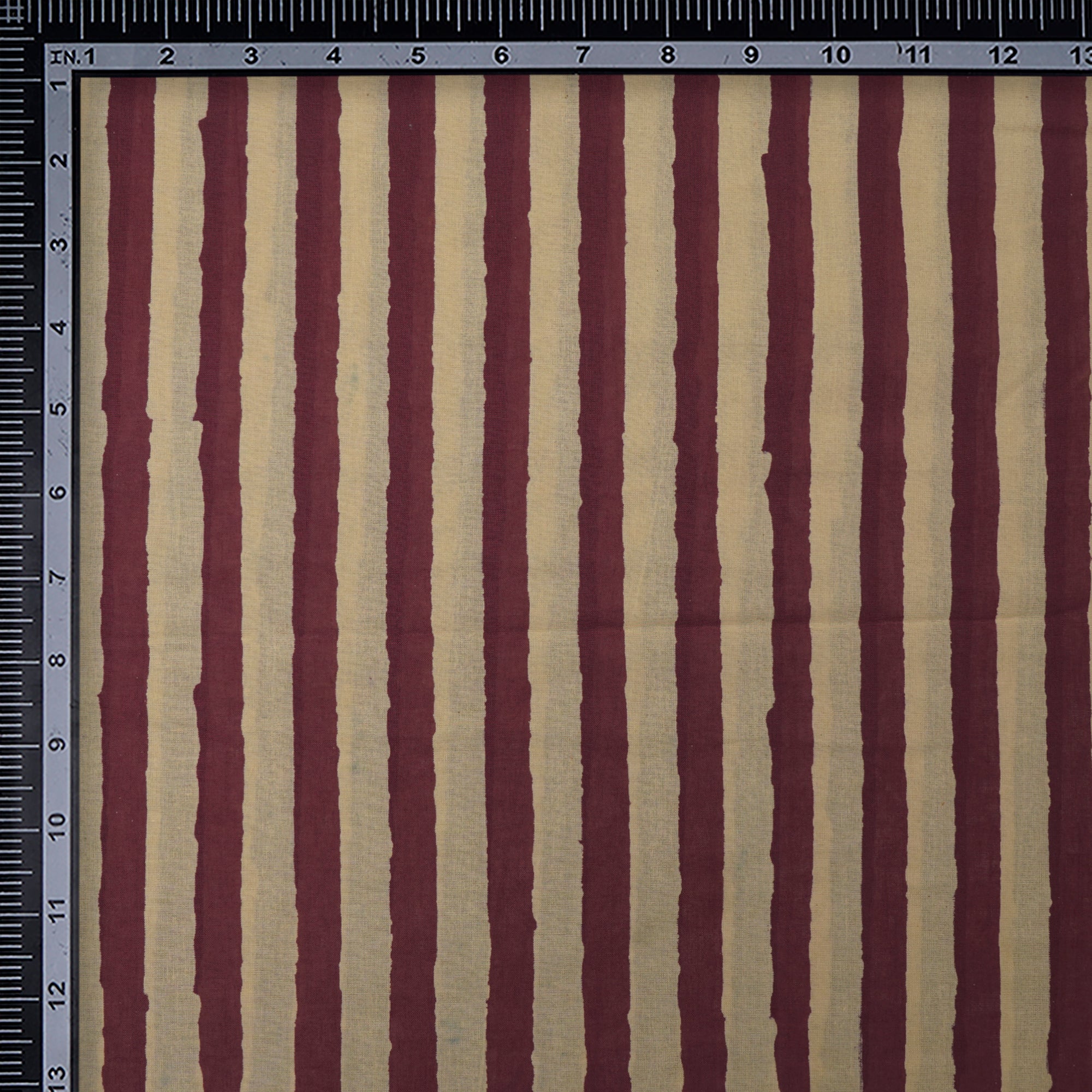(Pre-Cut 2.80 Mtr)Cream-Purple Stripe Pattern Ajrak Print Voile Fabric