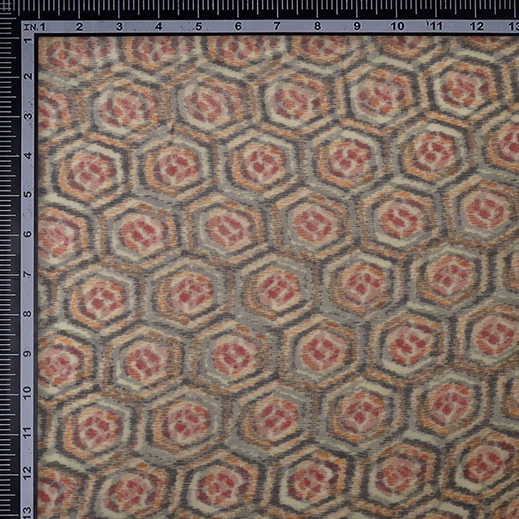 (Pre-Cut 1.40 Mtr)Multi Color Geometric Pattern Digital Printed Organza Silk Fabric