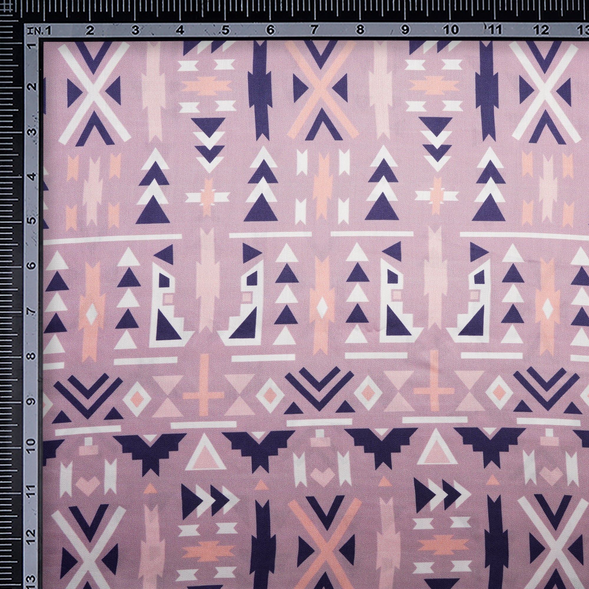 (Pre-Cut 2.30 Mtr)Lavender Geometric Pattern Digital Pattern Maple Silk Fabric