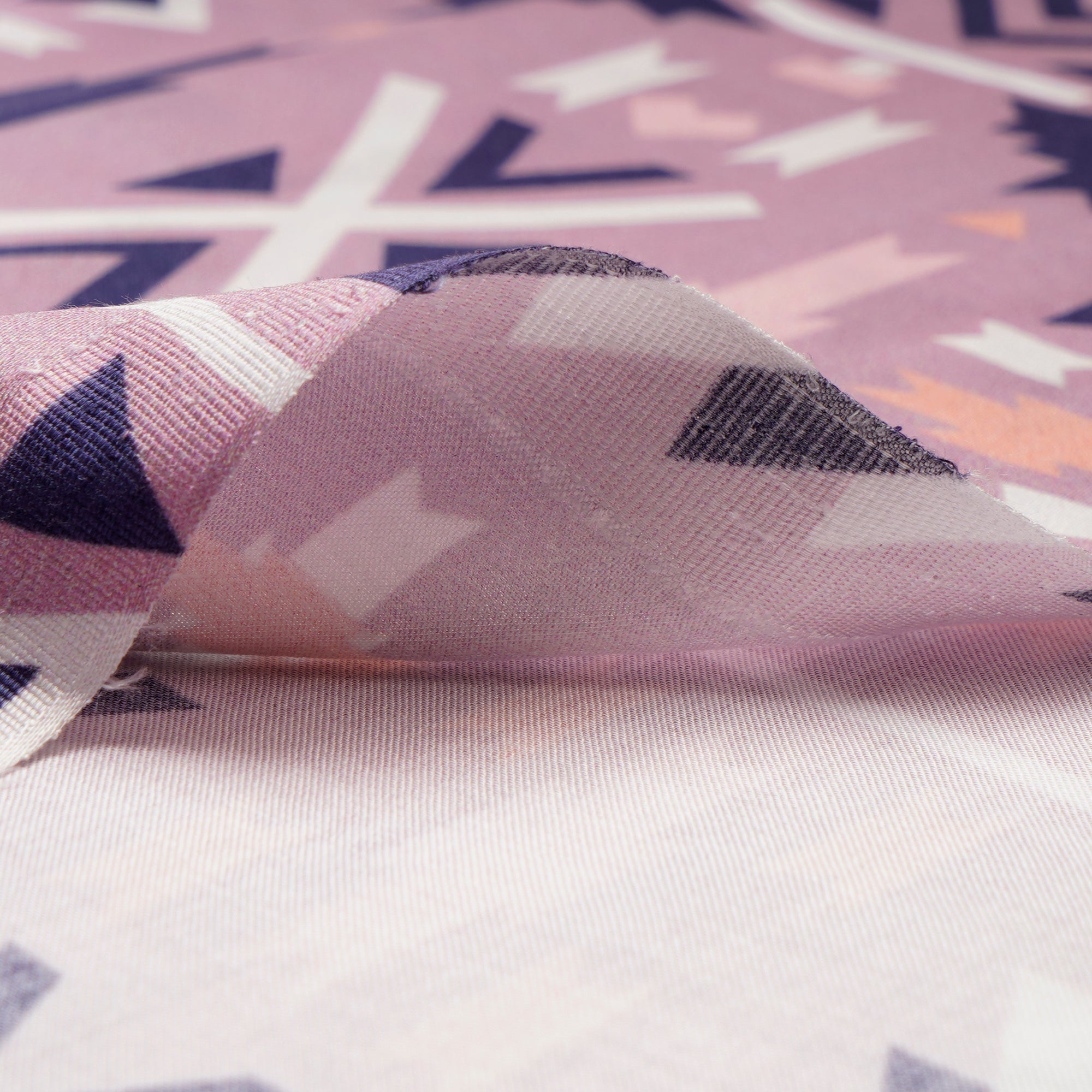 (Pre-Cut 2.30 Mtr)Lavender Geometric Pattern Digital Pattern Maple Silk Fabric