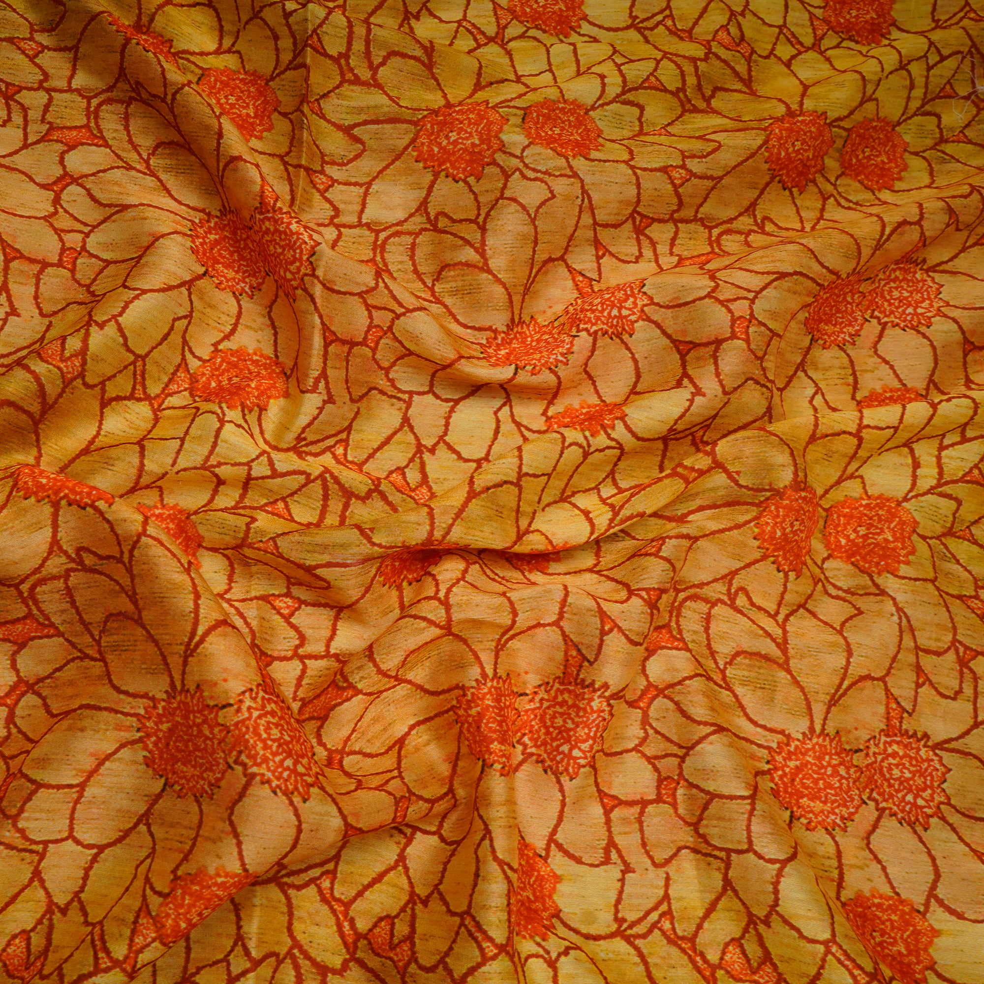(Pre-Cut 0.60 Mtr)Orange Floral Pattern Digital Print Chanderi Fabric