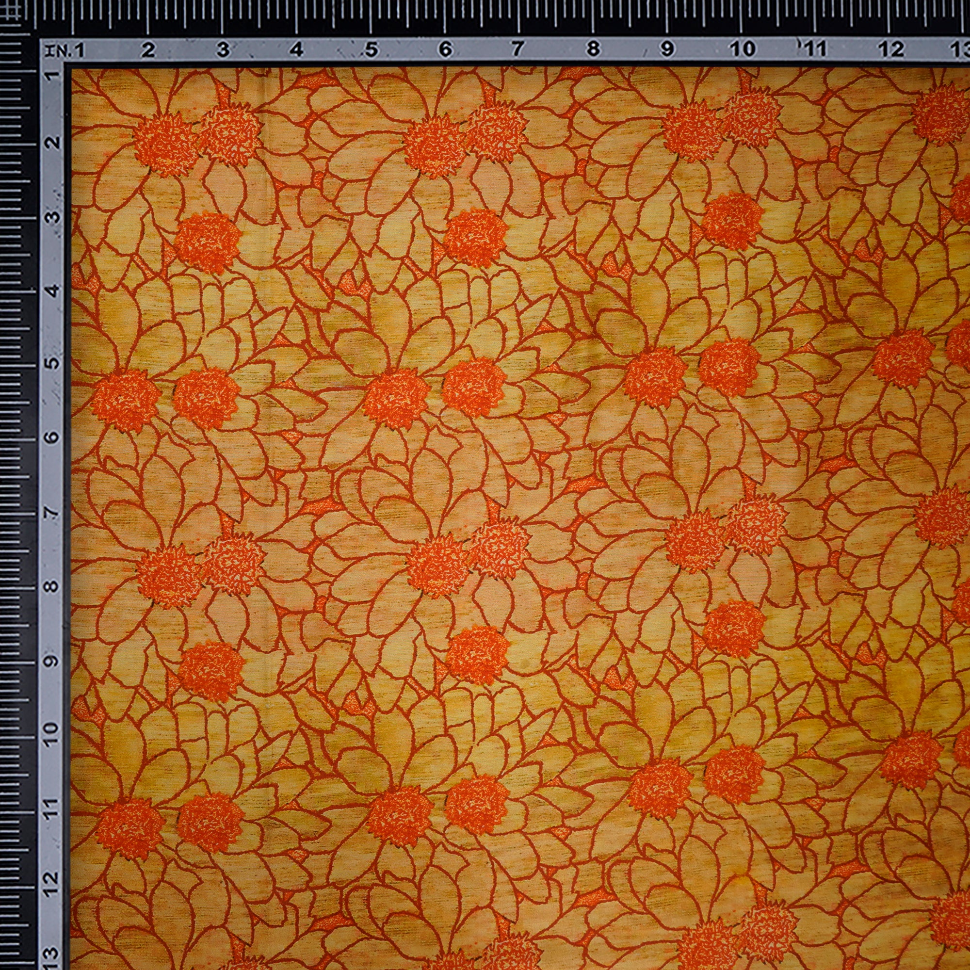 (Pre-Cut 0.60 Mtr)Orange Floral Pattern Digital Print Chanderi Fabric