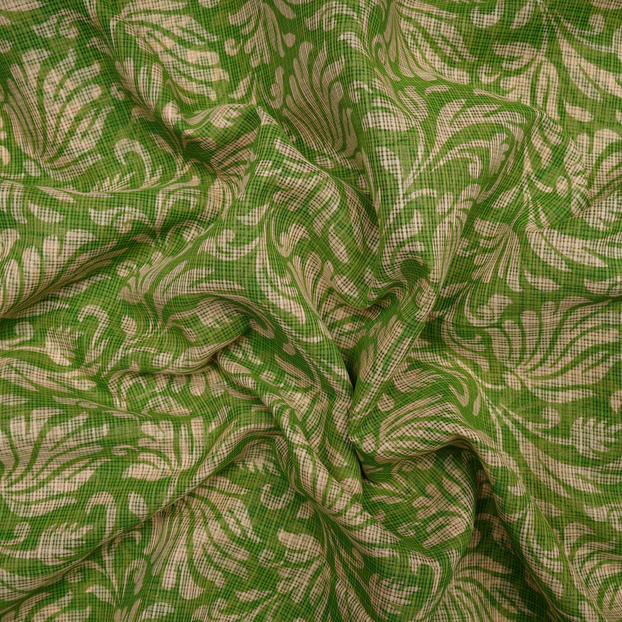 (Pre-Cut 1.00 Mtr)Green Floral Pattern Digital Print Cotton Fabric