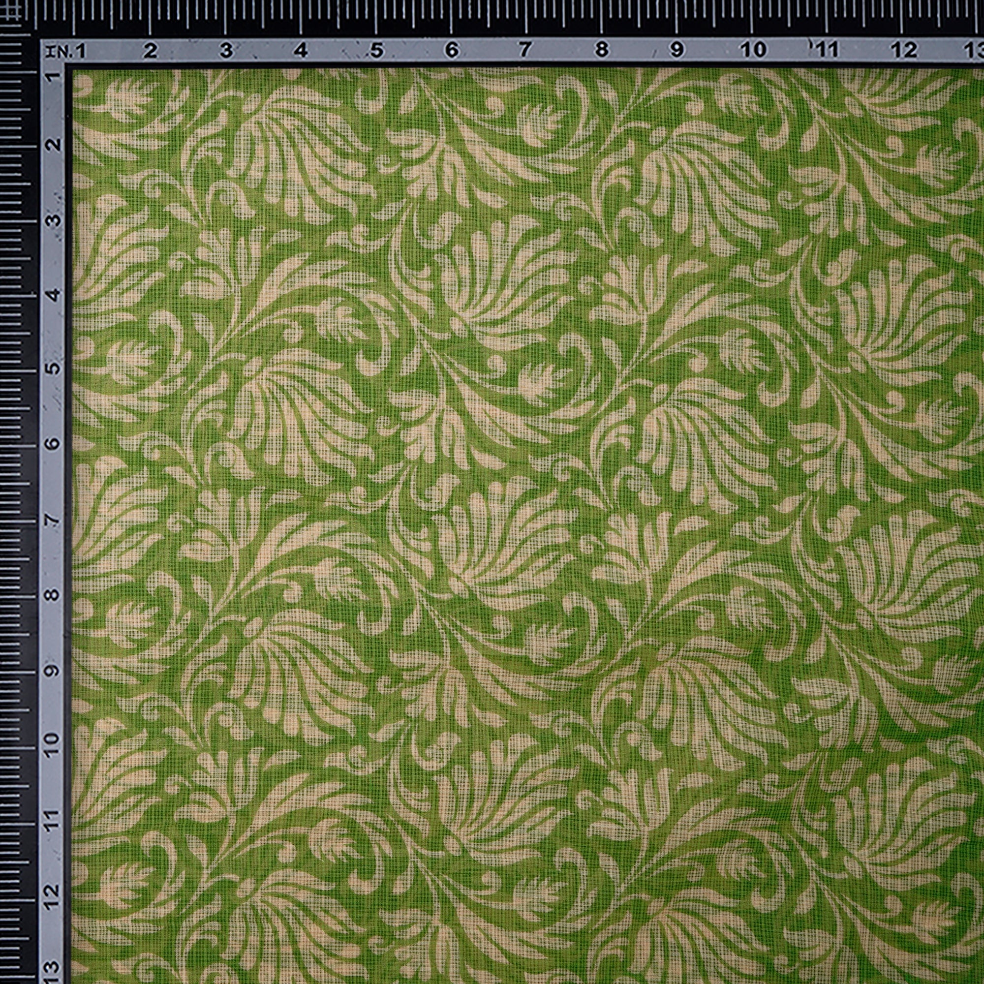 (Pre-Cut 1.00 Mtr)Green Floral Pattern Digital Print Cotton Fabric