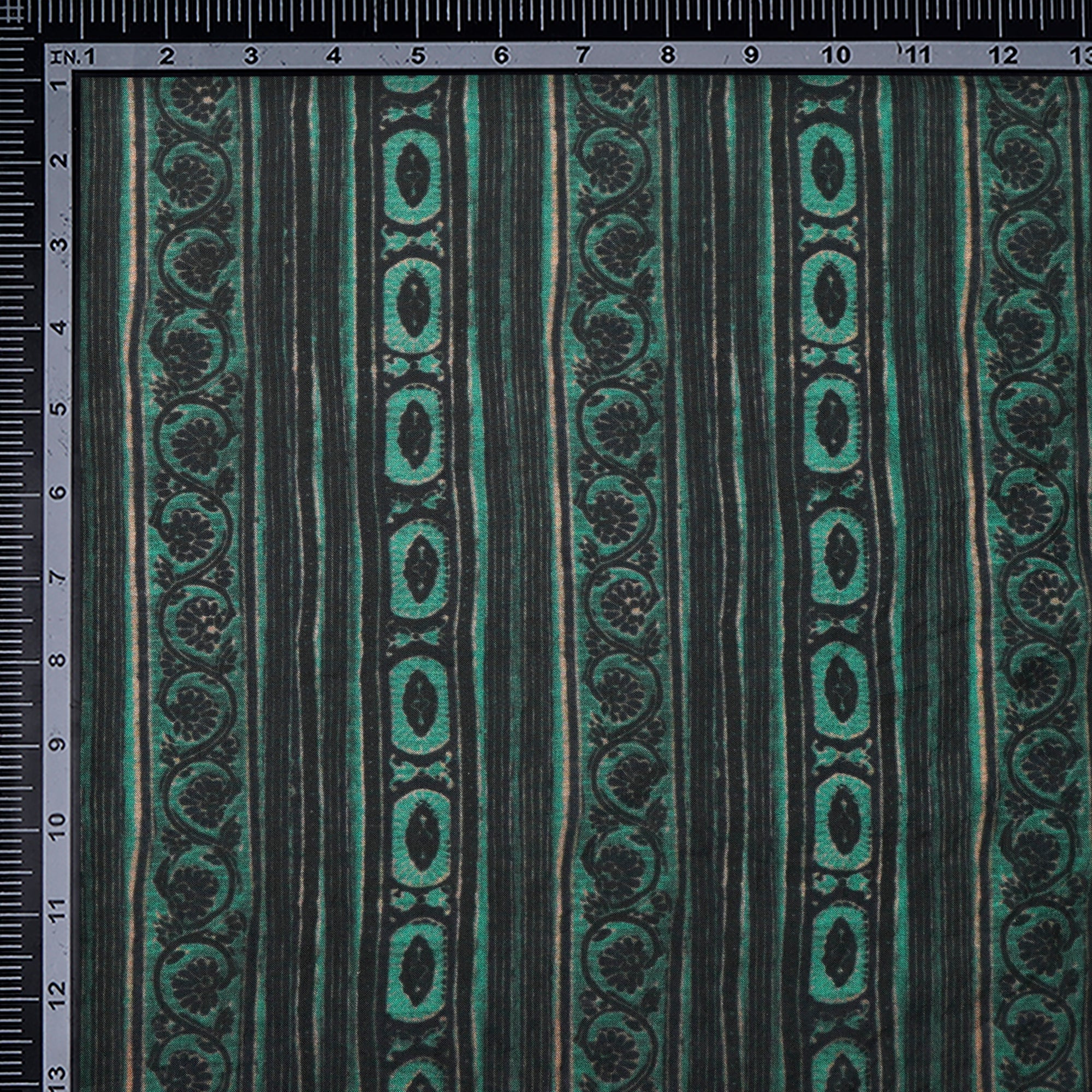 (Pre-Cut 1.00 Mtr)Green All Over Pattern Digital Print Silk Fabric