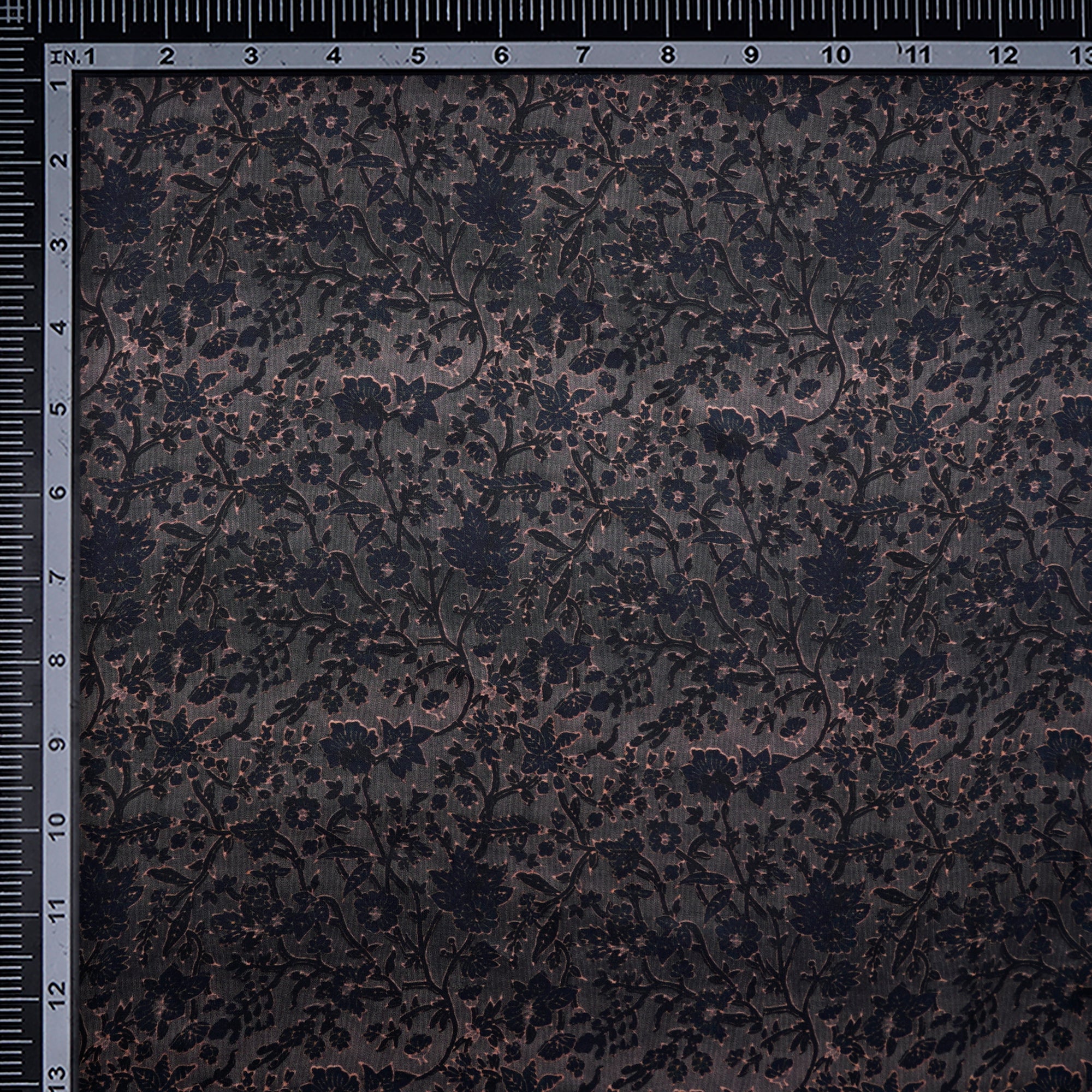 (Pre-Cut 1.00 Mtr)Grey Black Floral Pattern Digital Print Modal Satin Fabric