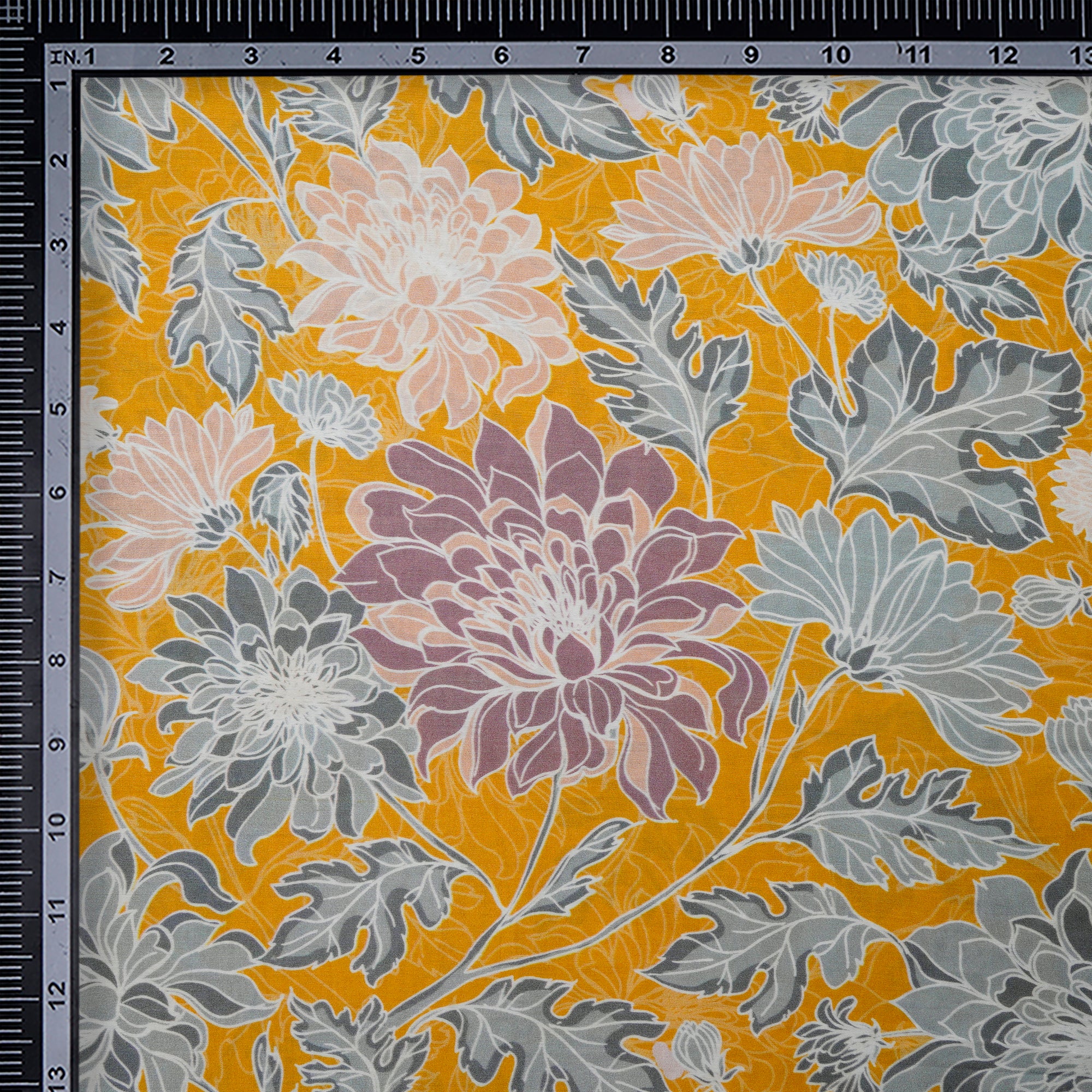 (Pre-Cut 0.60 Mtr)Symphonic Sunset Floral Pattern Digital Printed Bemberg Muslin Fabric
