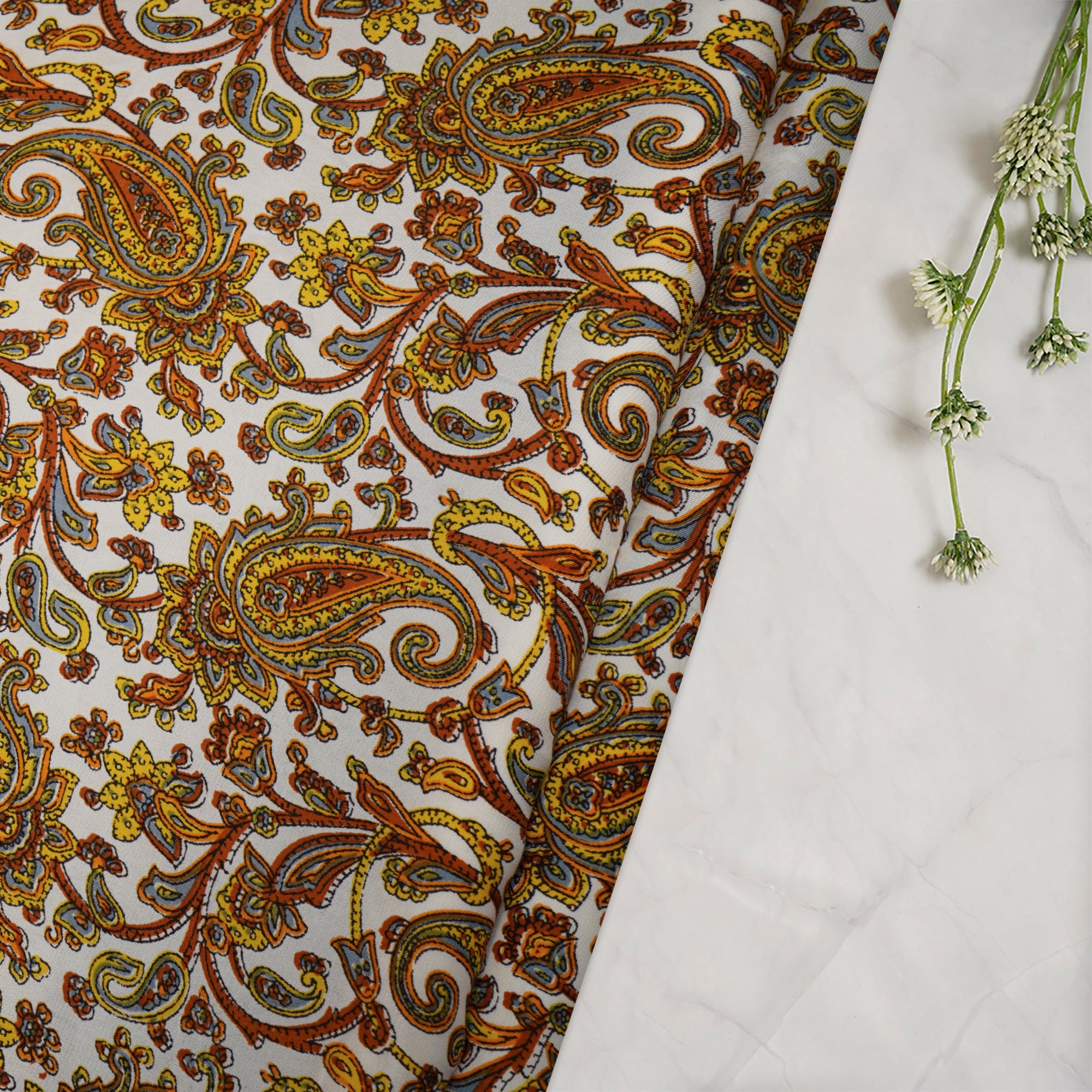 (Pre-Cut 1.50 Mtr)Multi Paisley Pattern Digital Print Bemberg Satin Fabric