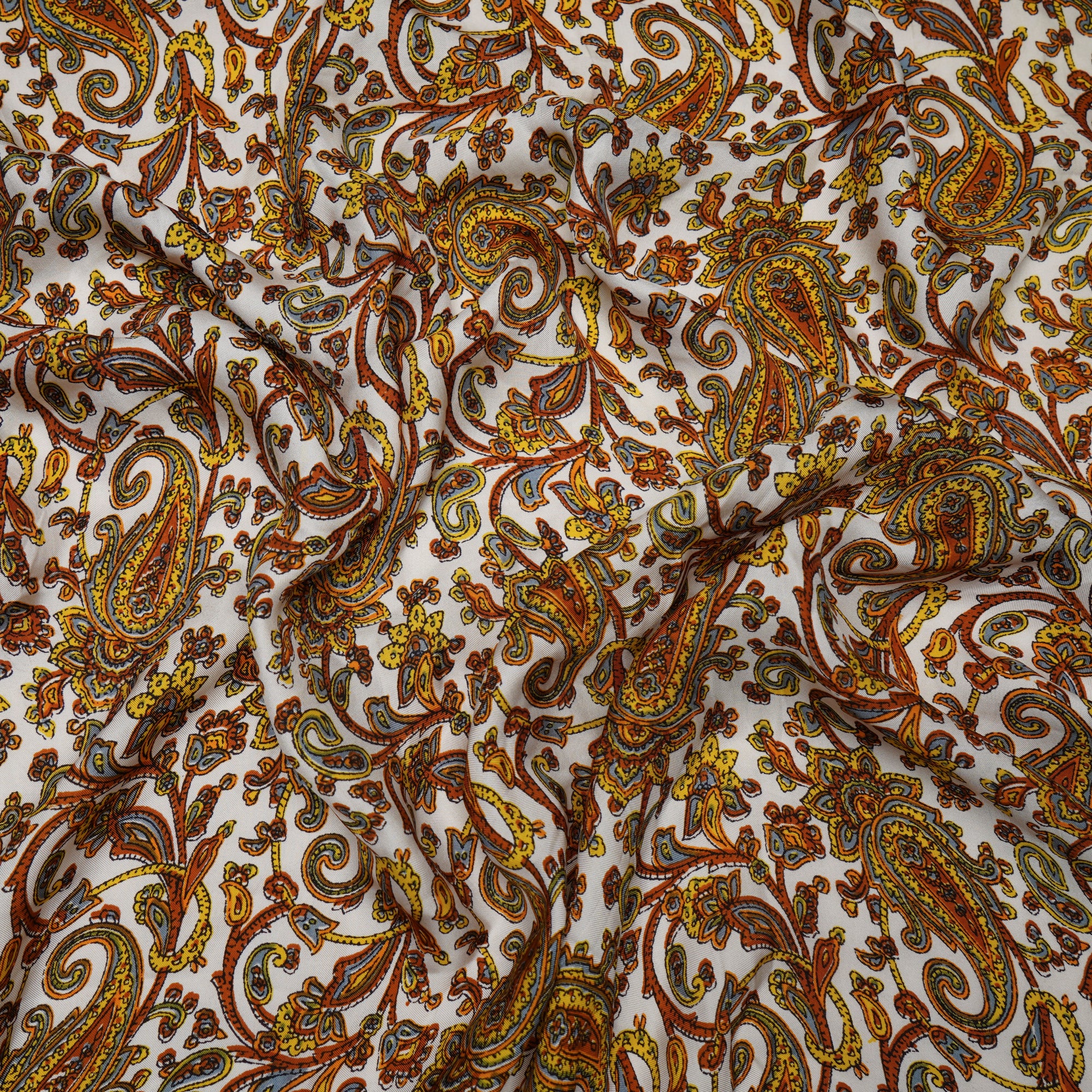 (Pre-Cut 1.50 Mtr)Multi Paisley Pattern Digital Print Bemberg Satin Fabric