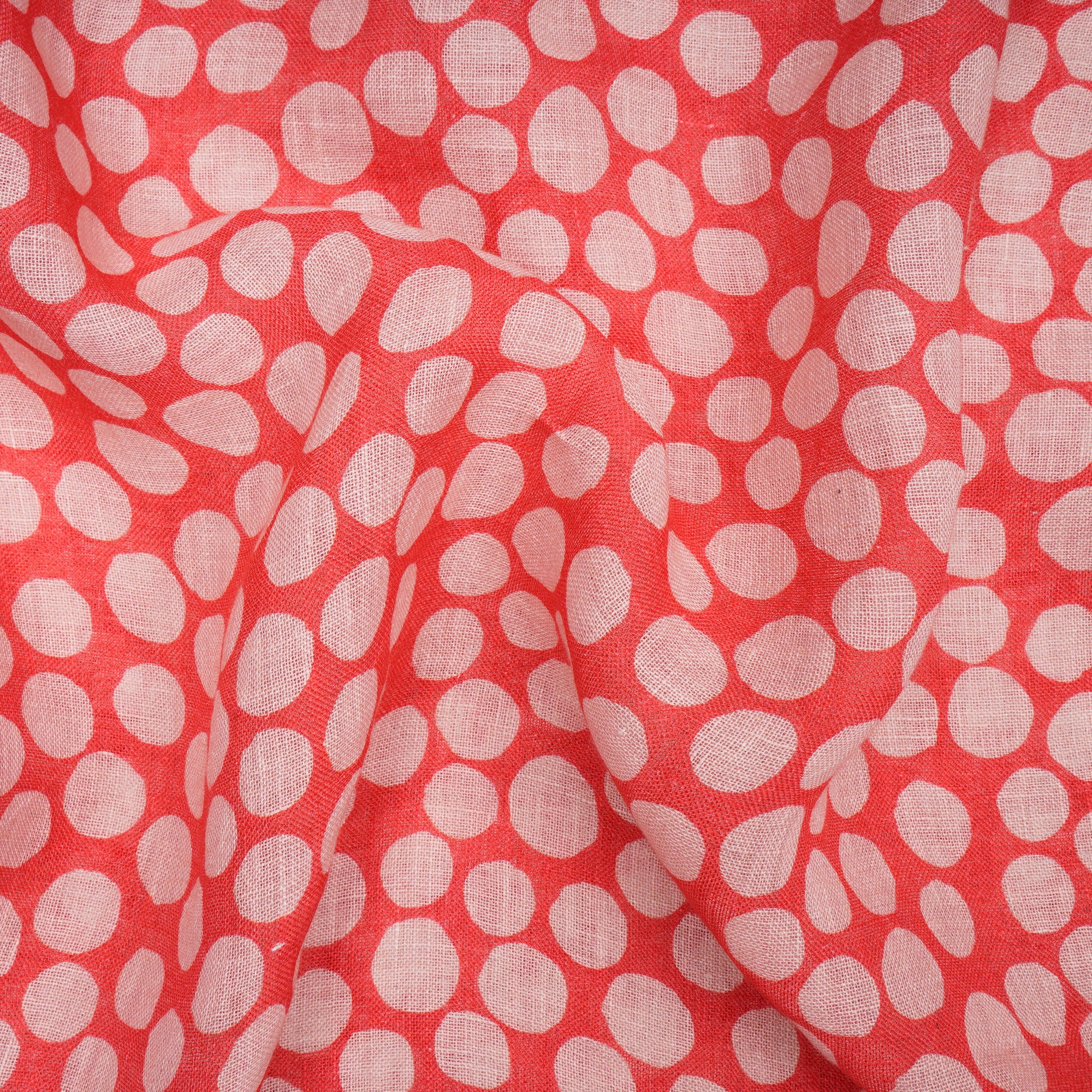 (Pre-Cut 1.50 Mtr)Hibiscus Polka Dot Pattern Digital Print Gauge Linen Fabric