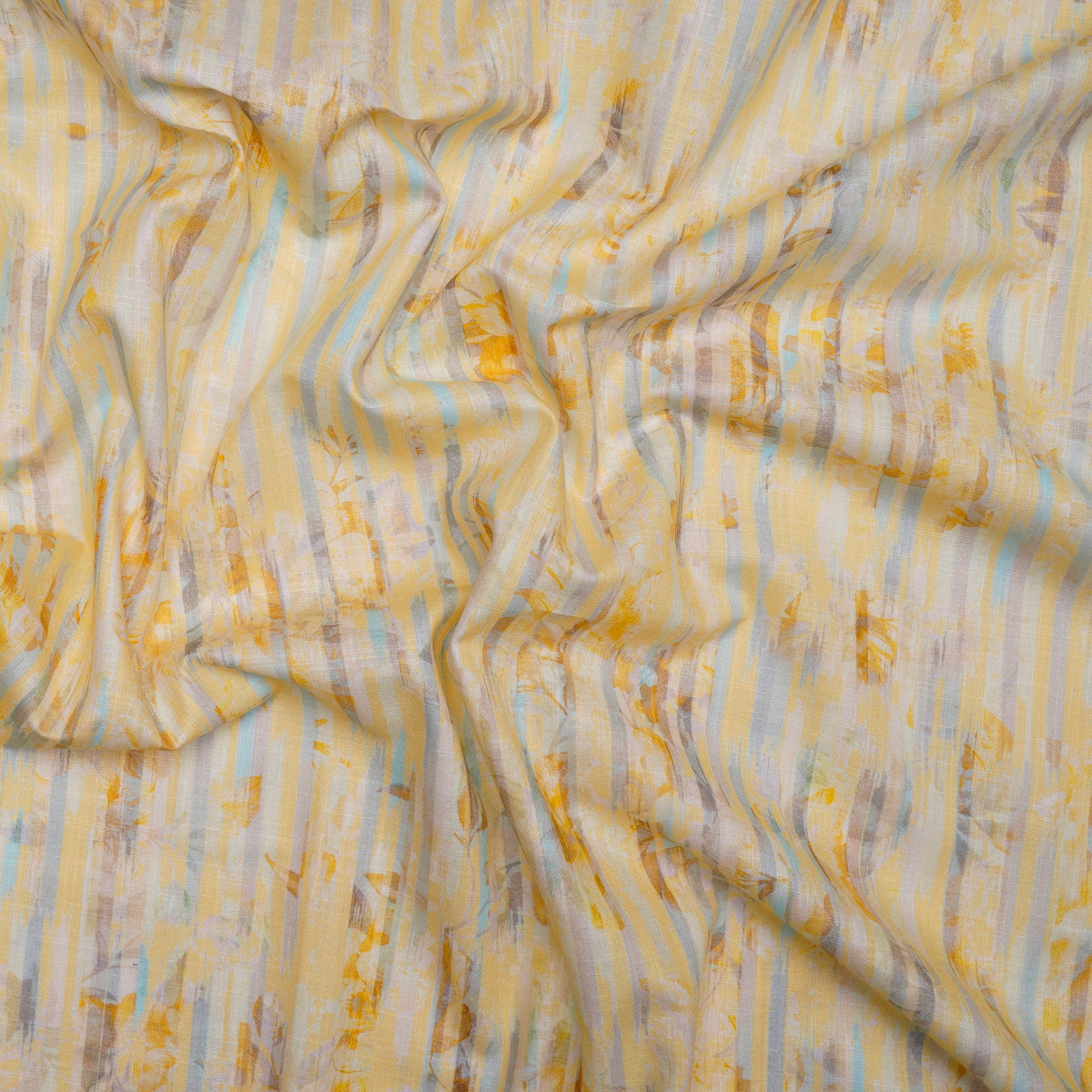 (Pre-Cut 2.50 Mtr)Light Yellow All Over Pattern Digital Print Cotton Slub Fabric