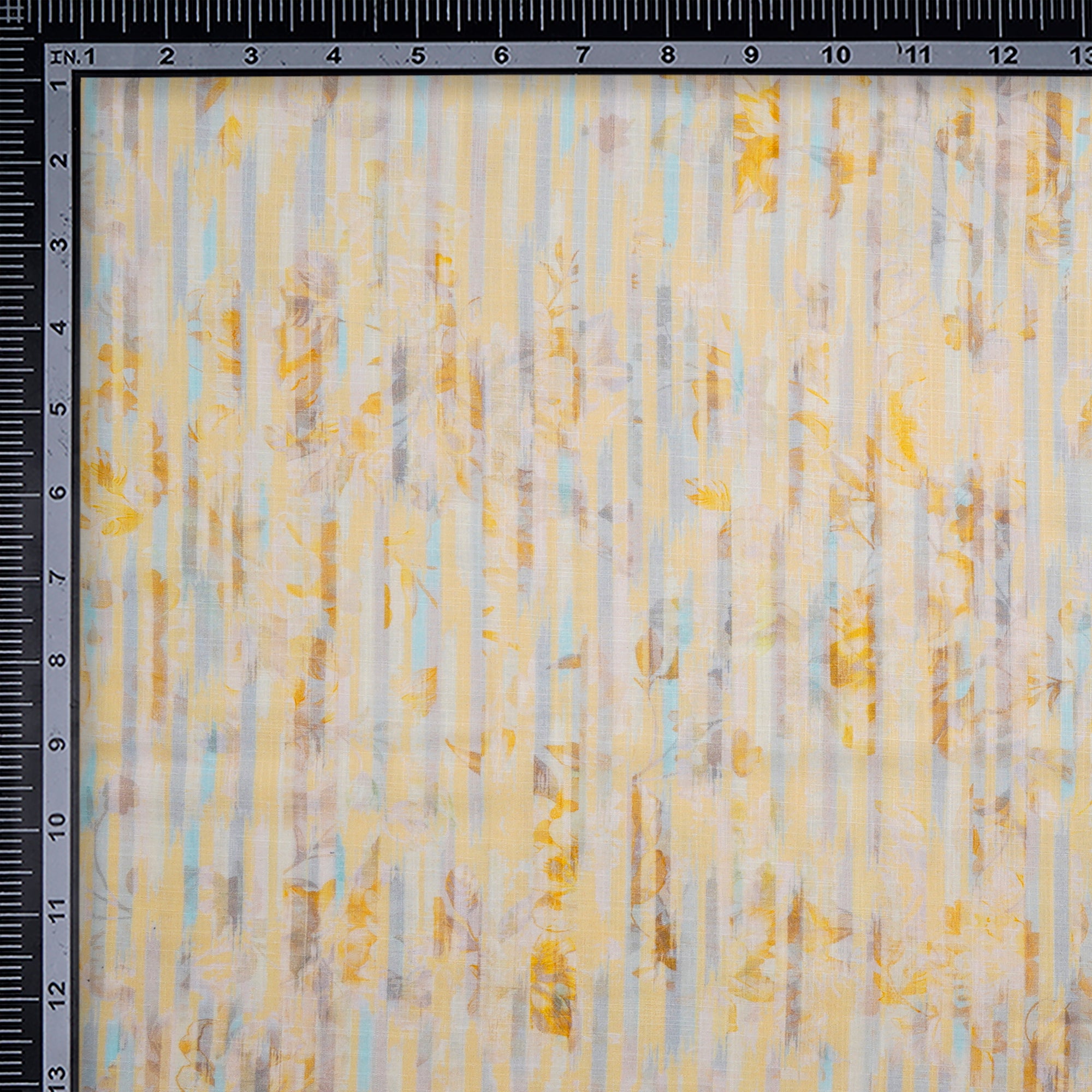 (Pre-Cut 2.50 Mtr)Light Yellow All Over Pattern Digital Print Cotton Slub Fabric