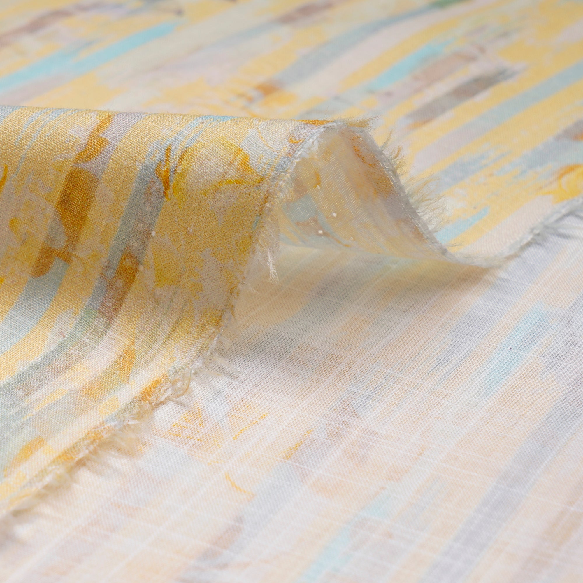 (Pre-Cut 2.50 Mtr)Light Yellow All Over Pattern Digital Print Cotton Slub Fabric