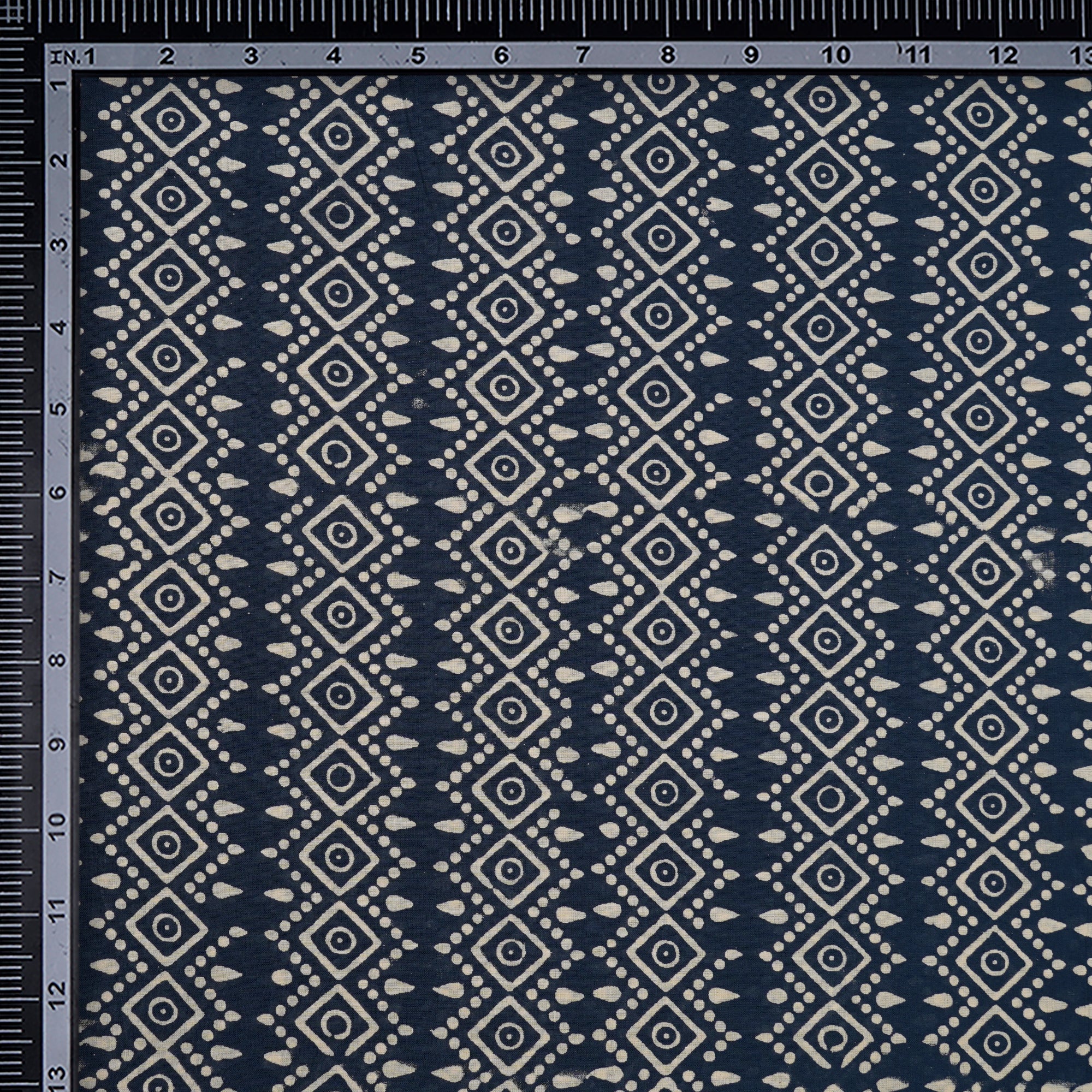(Pre-Cut 1.60 Mtr)Navy Blue All Over Pattern Ajrak Print Voile Fabric