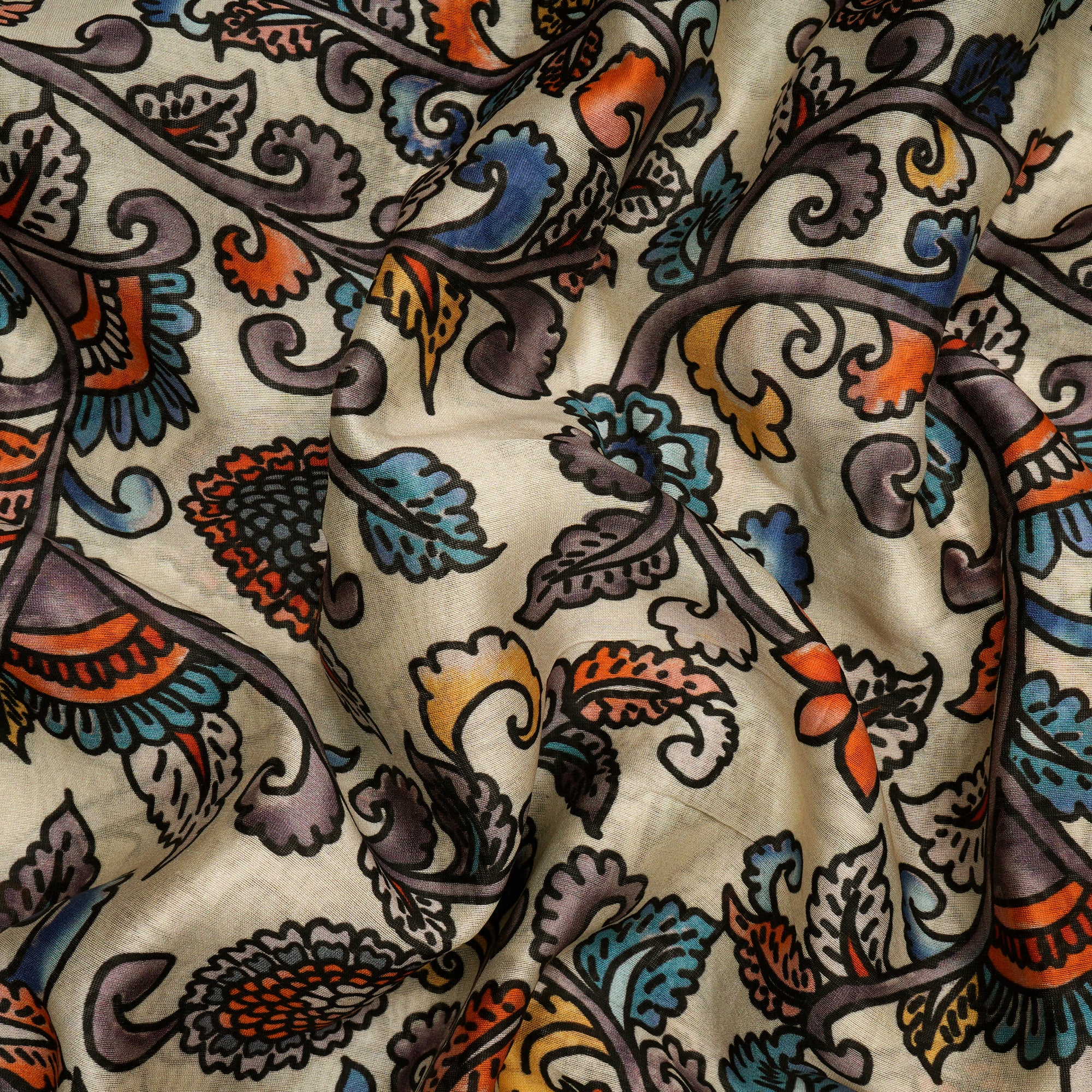 (Pre-Cut 2.00Mtr)Asparagus Green Floral Pattern Digital Print Chanderi Fabric