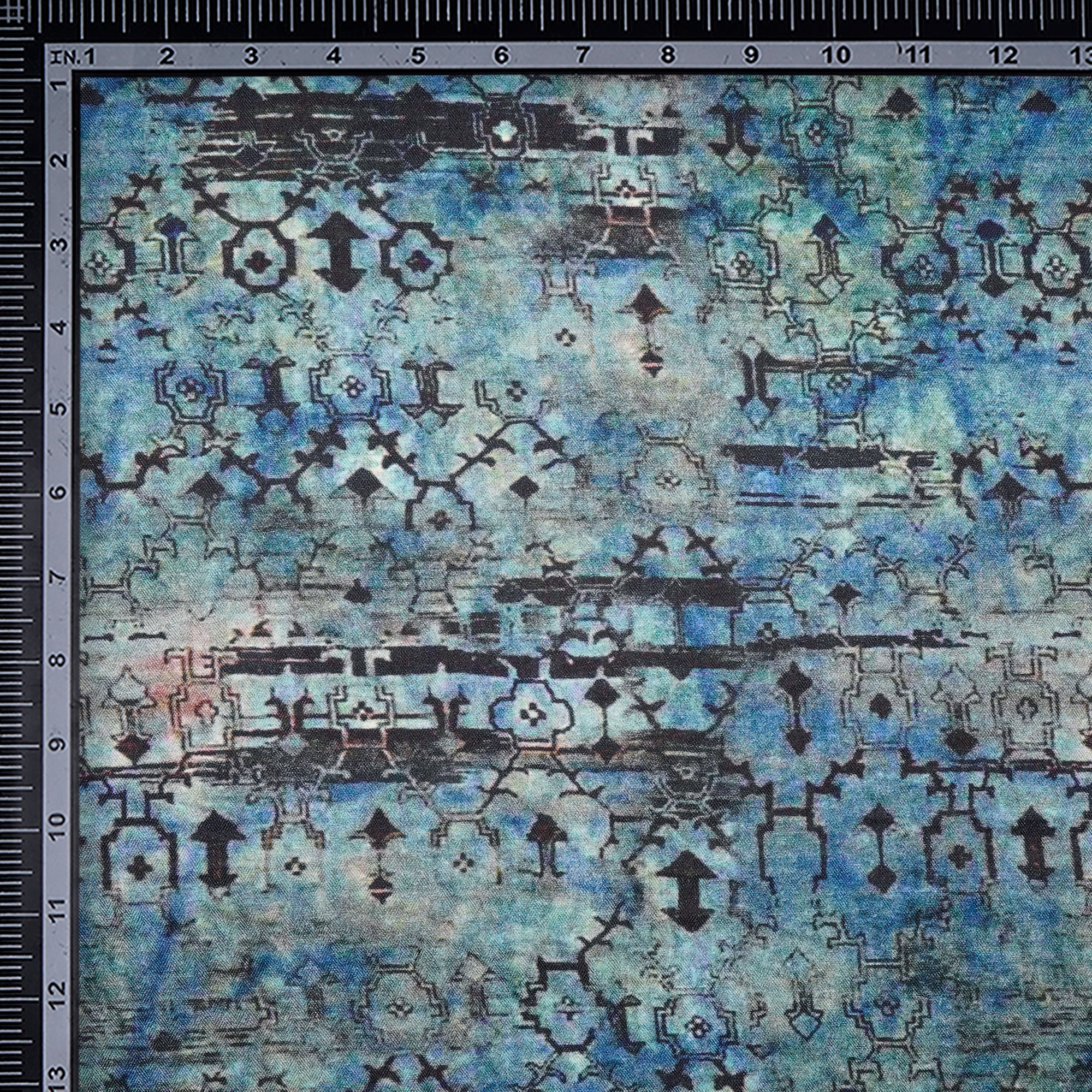 (Pre-Cut 0.90 Mtr)Blue-Green Color Digital Printed Pashmina Viscose Fabric