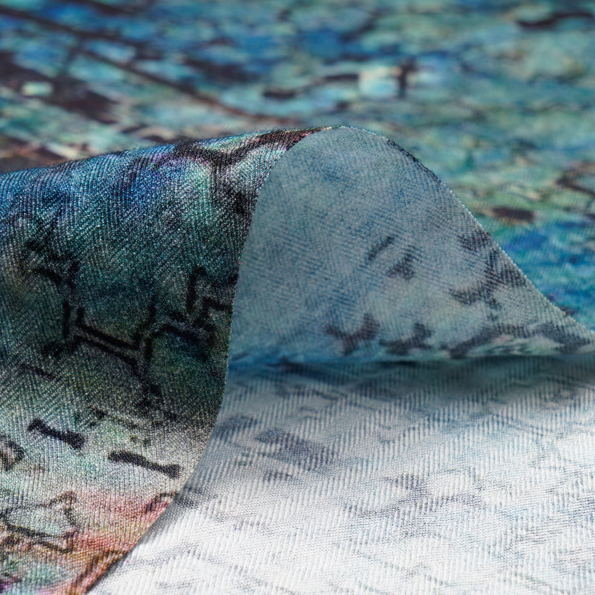 (Pre-Cut 0.90 Mtr)Blue-Green Color Digital Printed Pashmina Viscose Fabric