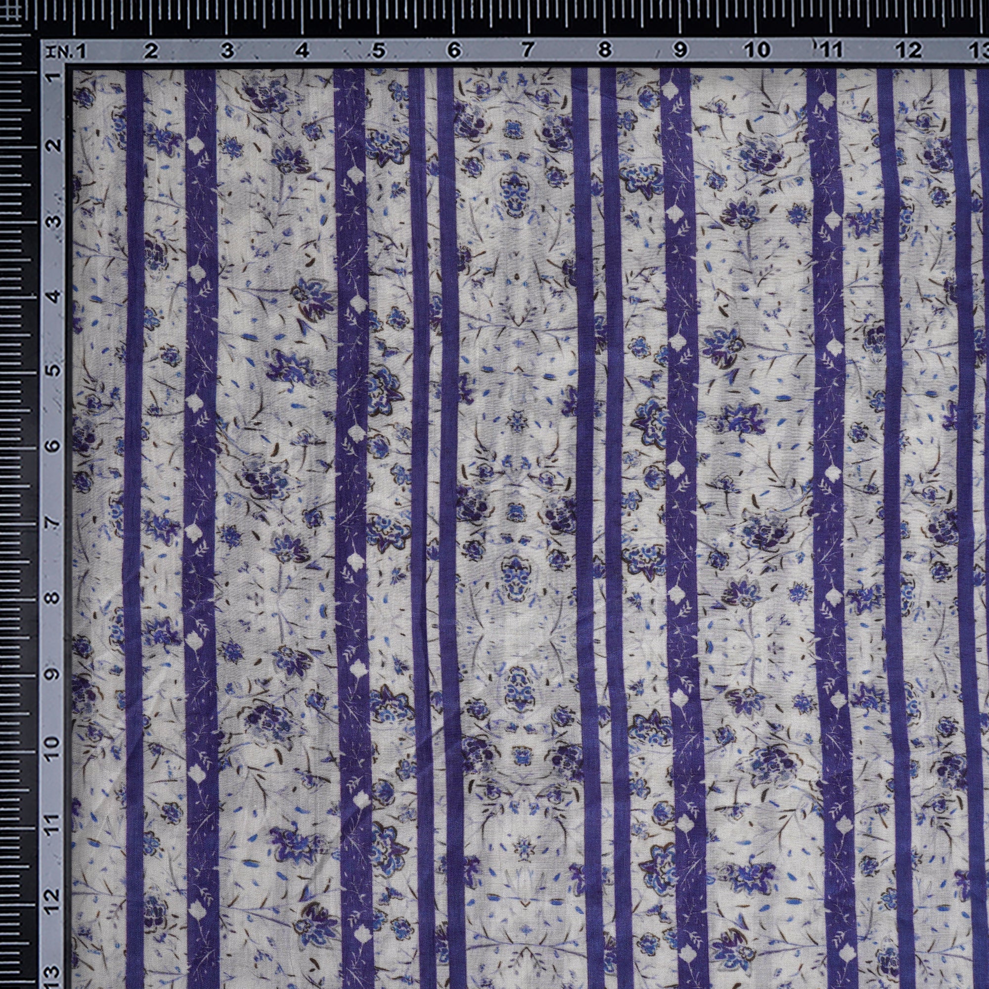 (Pre-Cut 1.70 Mtr)Off-White-Purple Color Digital printed Tussar Chanderi Fabric
