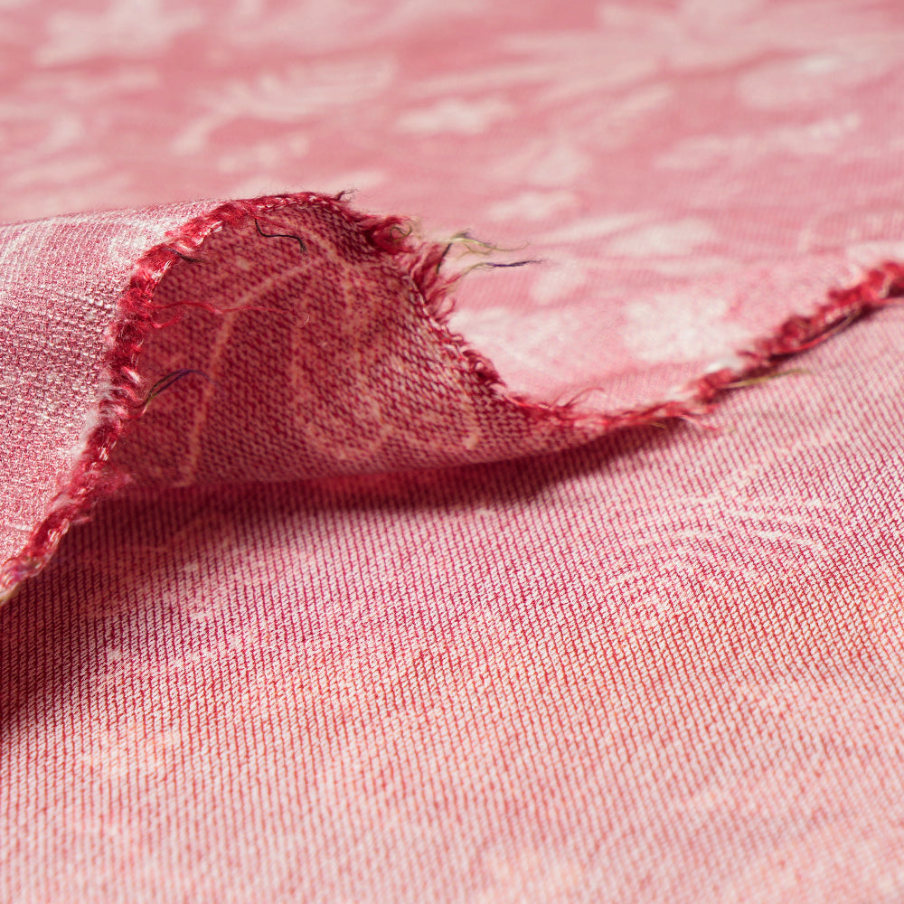 (Pre-Cut 0.70 Mtr)Pink Color Digital Printed Linen Silk Fabric