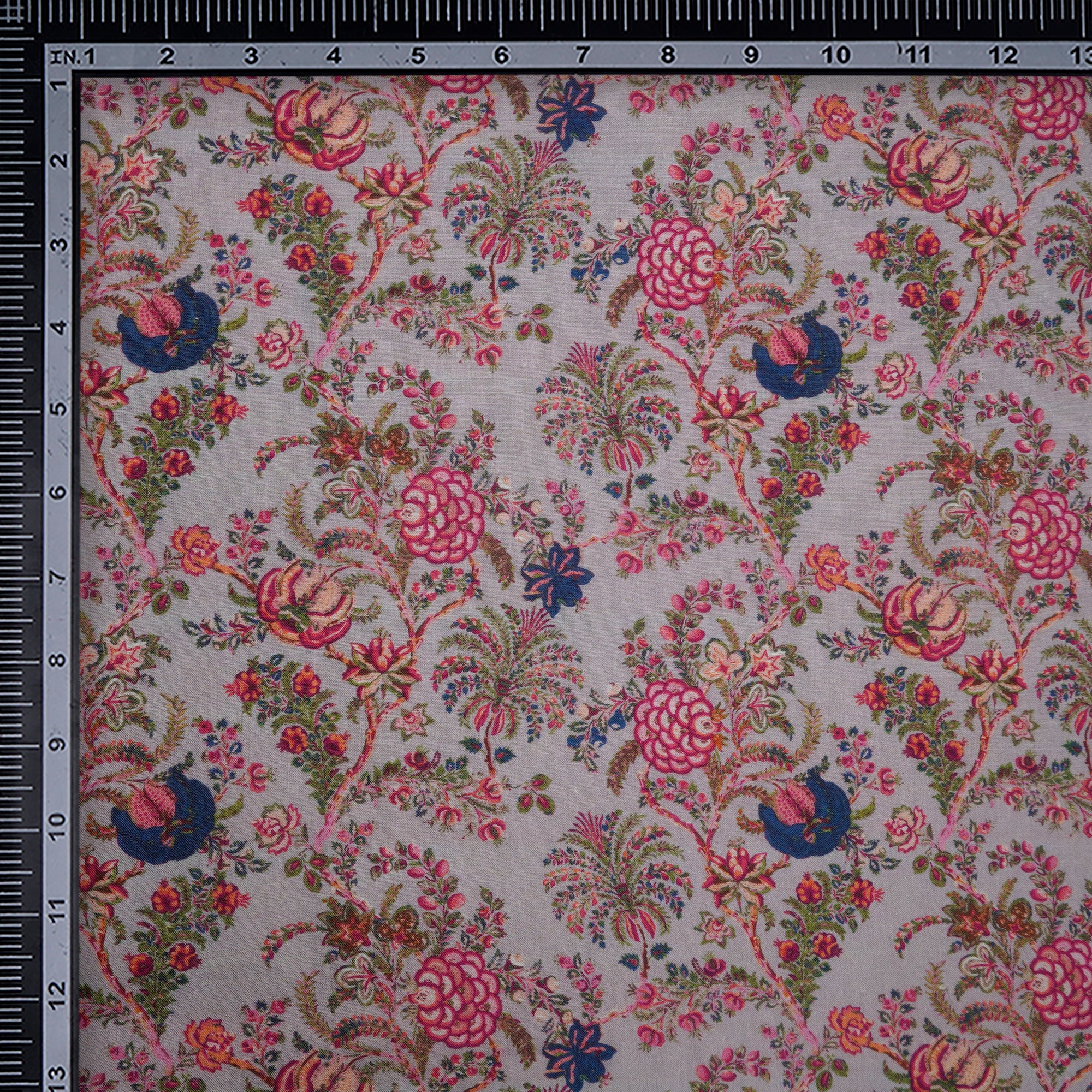 (Pre-Cut 0.90 Mtr)Lavender Floral Pattern Digital Print Linen 60 Lee Fabric