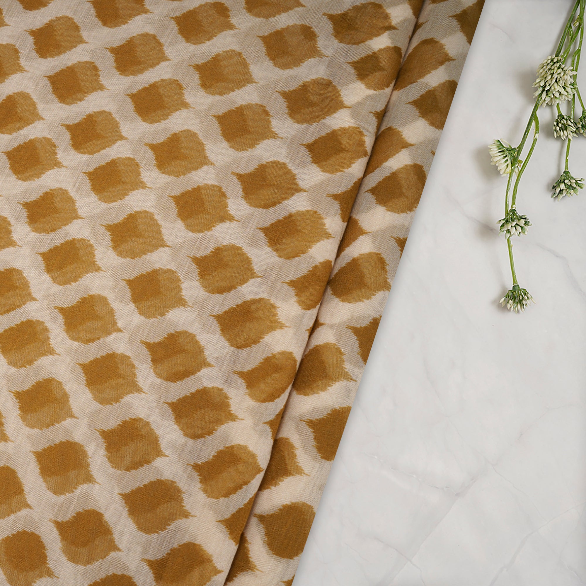 (Pre-Cut 1.70 Mtr)Mustard All-Over Pattern Digital Print Chanderi Fabric