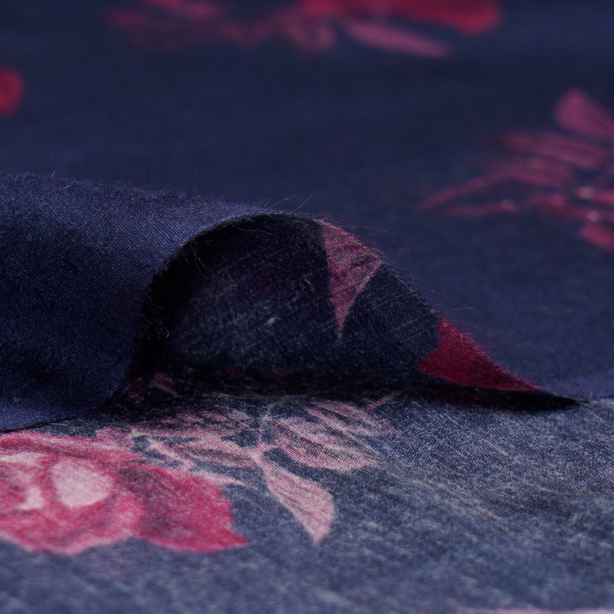 (Pre-Cut 1.00 Mtr)Navy Blue Floral Pattern Digital Print Muga Georgette Fabric
