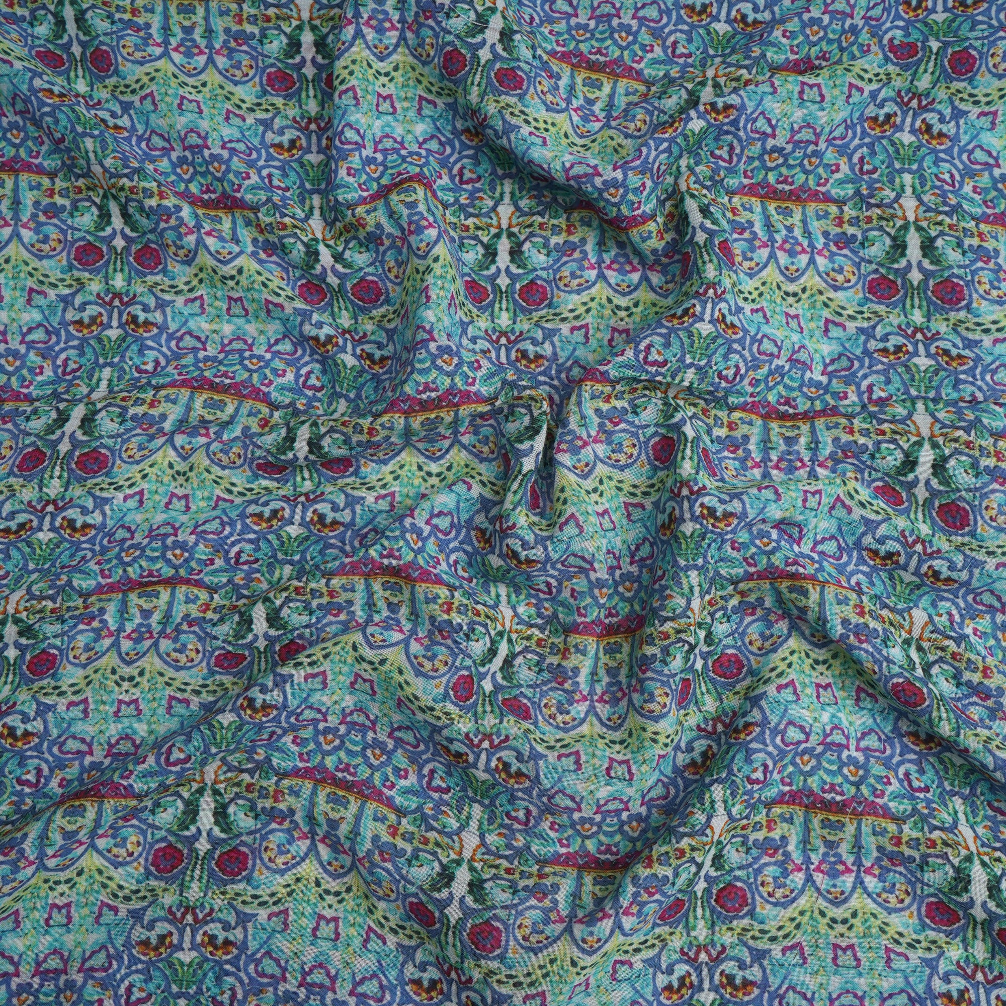 (Pre-Cut 1.60 Mtr)Multi Color Digital Printed High Twisted Cotton Voile Fabric