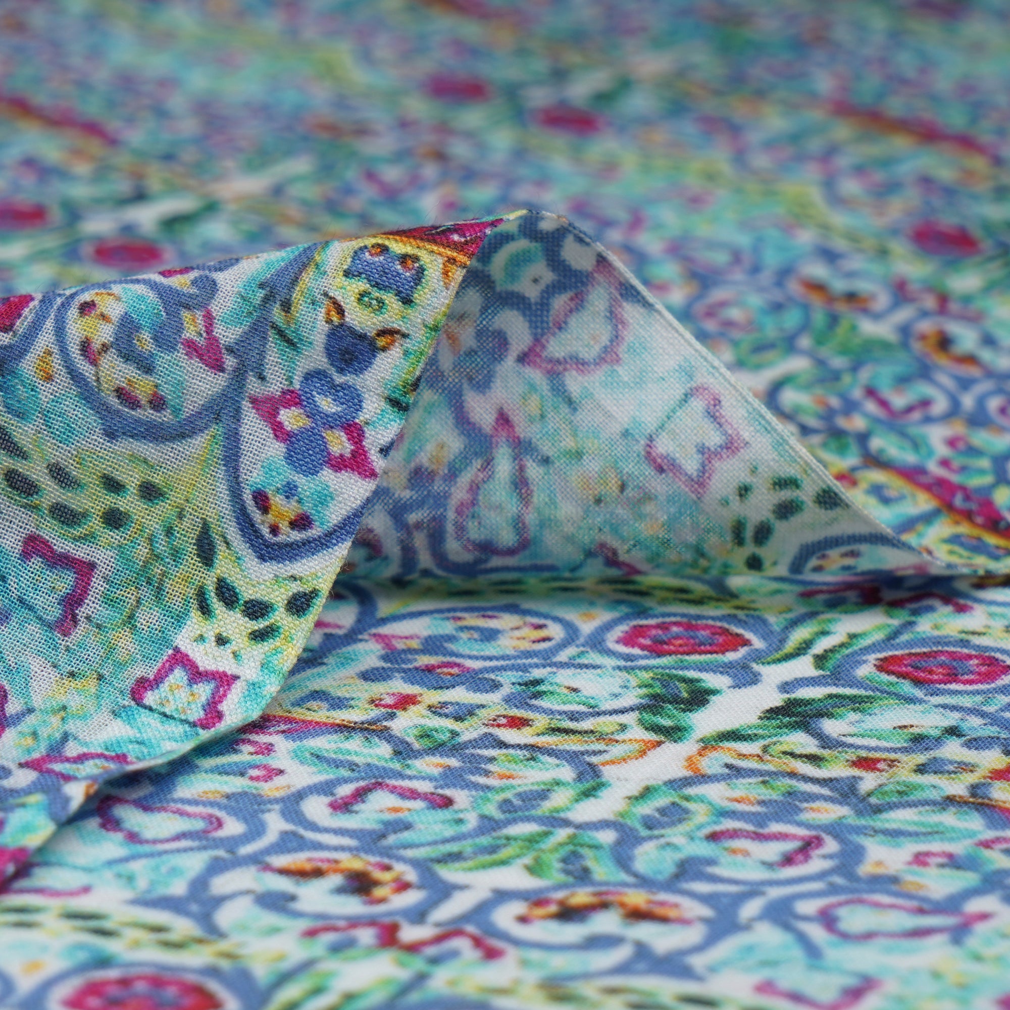 (Pre-Cut 1.60 Mtr)Multi Color Digital Printed High Twisted Cotton Voile Fabric