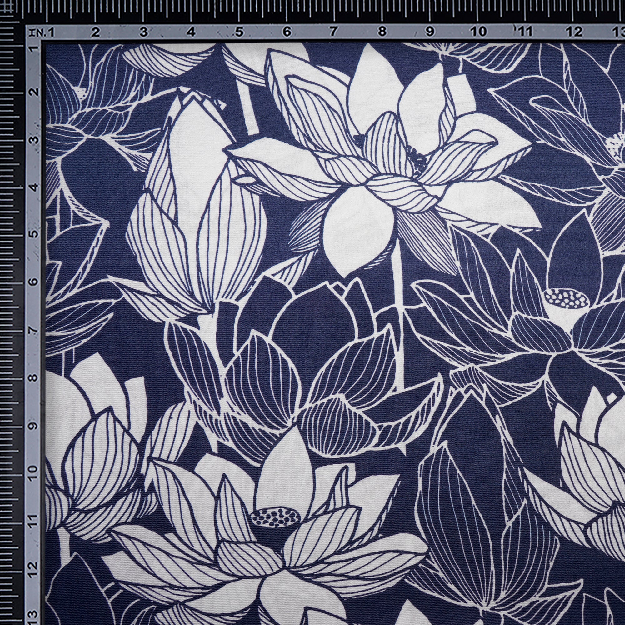 (Pre-Cut 1.80 Mtr)Navy Blue Floral Pattern Digital Pattern Maple Silk Fabric