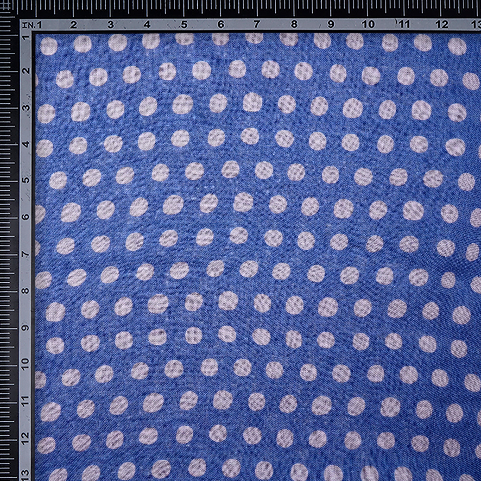(Pre-Cut 2.10 Mtr)Azure Blue Polka Dot Pattern Digital Print Gauge Linen Fabric