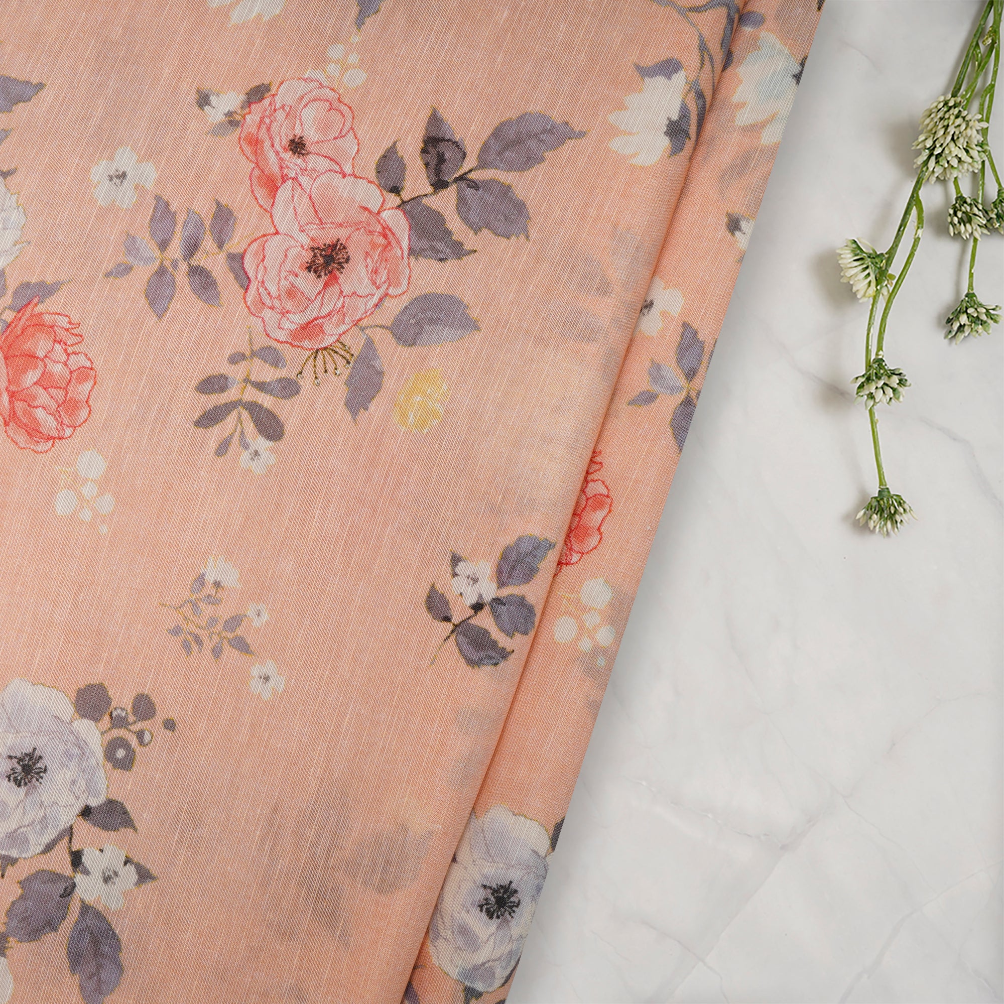 (Pre-Cut 0.60 Mtr)Multi Color Floral Pattern Digital Printed Bemberg Linen Fabric
