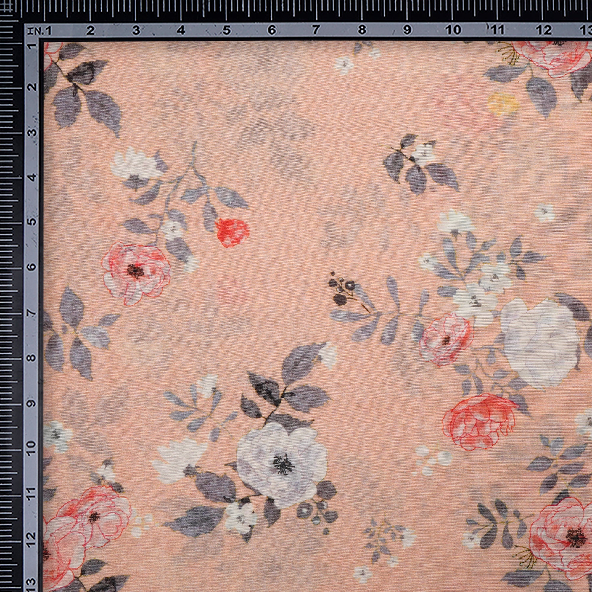 (Pre-Cut 0.60 Mtr)Multi Color Floral Pattern Digital Printed Bemberg Linen Fabric