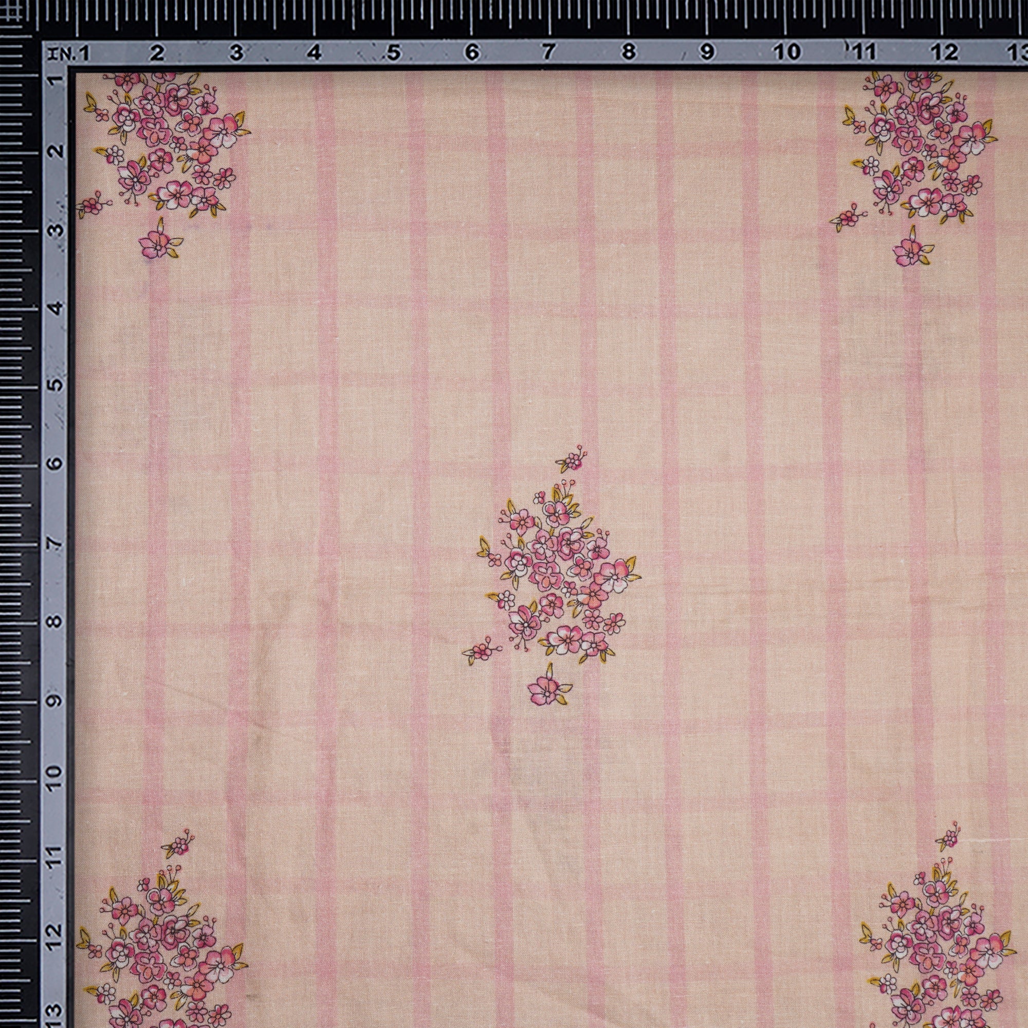 (Pre-Cut 1.40 Mtr)Beige Floral Pattern Digital Print Muslin Cotton Fabric