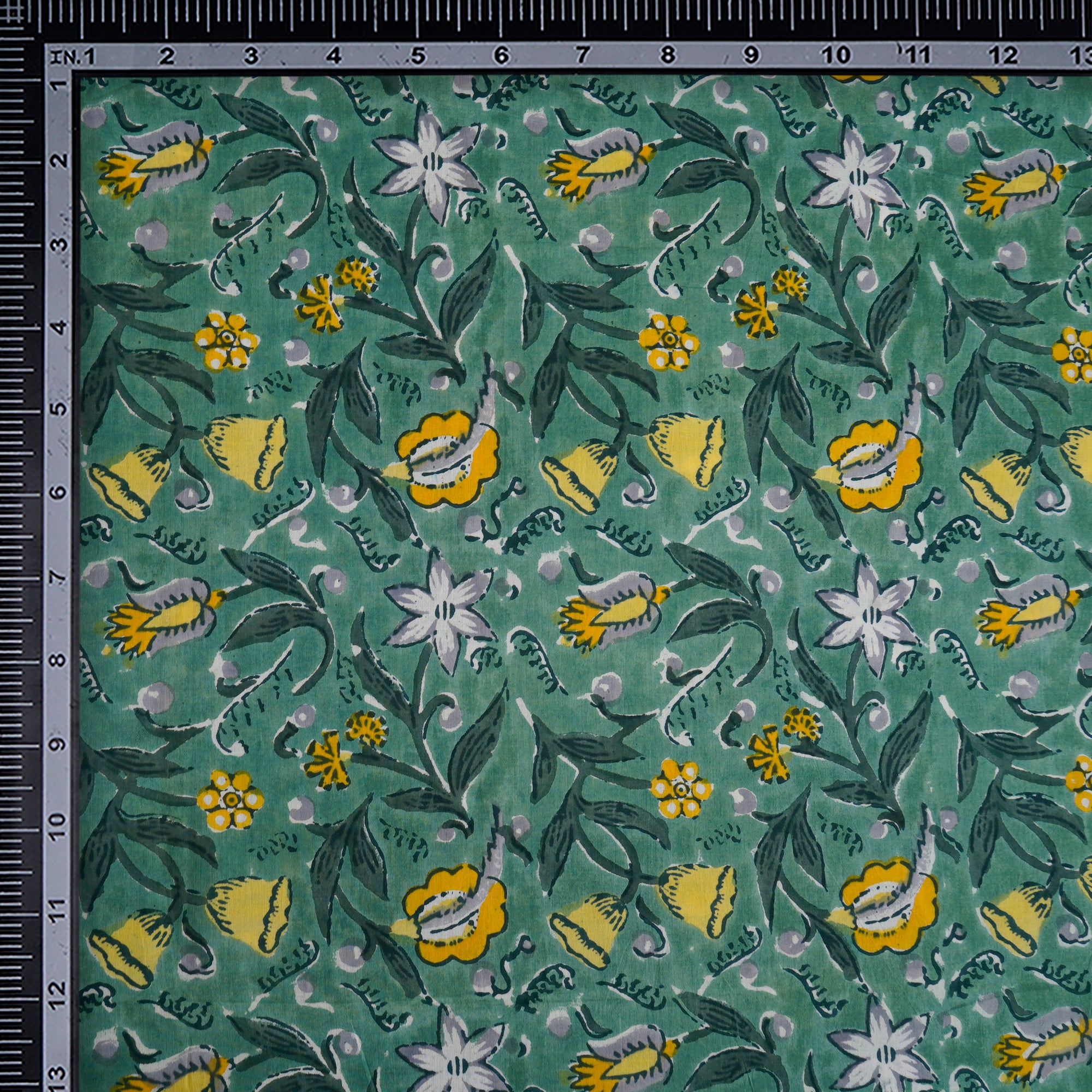 (Pre-Cut 4.30Mtr)Frosty Spruce Floral Pattern Hand Block Printed Cotton Mulmul Fabricprecuts&&2050