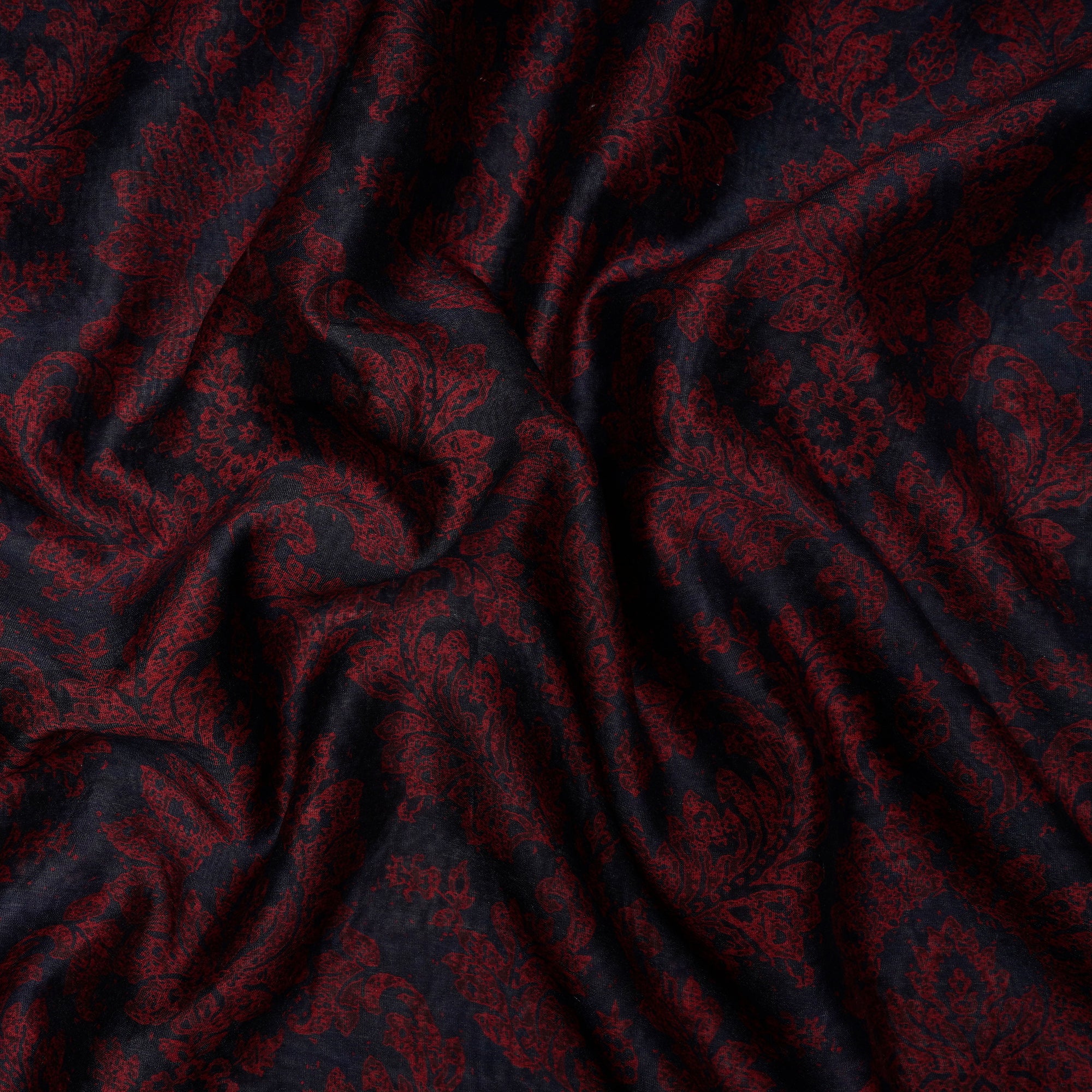 (Pre-Cut 2.90Mtr)Blue-Red Floral Pattern Digital Print Chanderi Fabricprecuts&&2053
