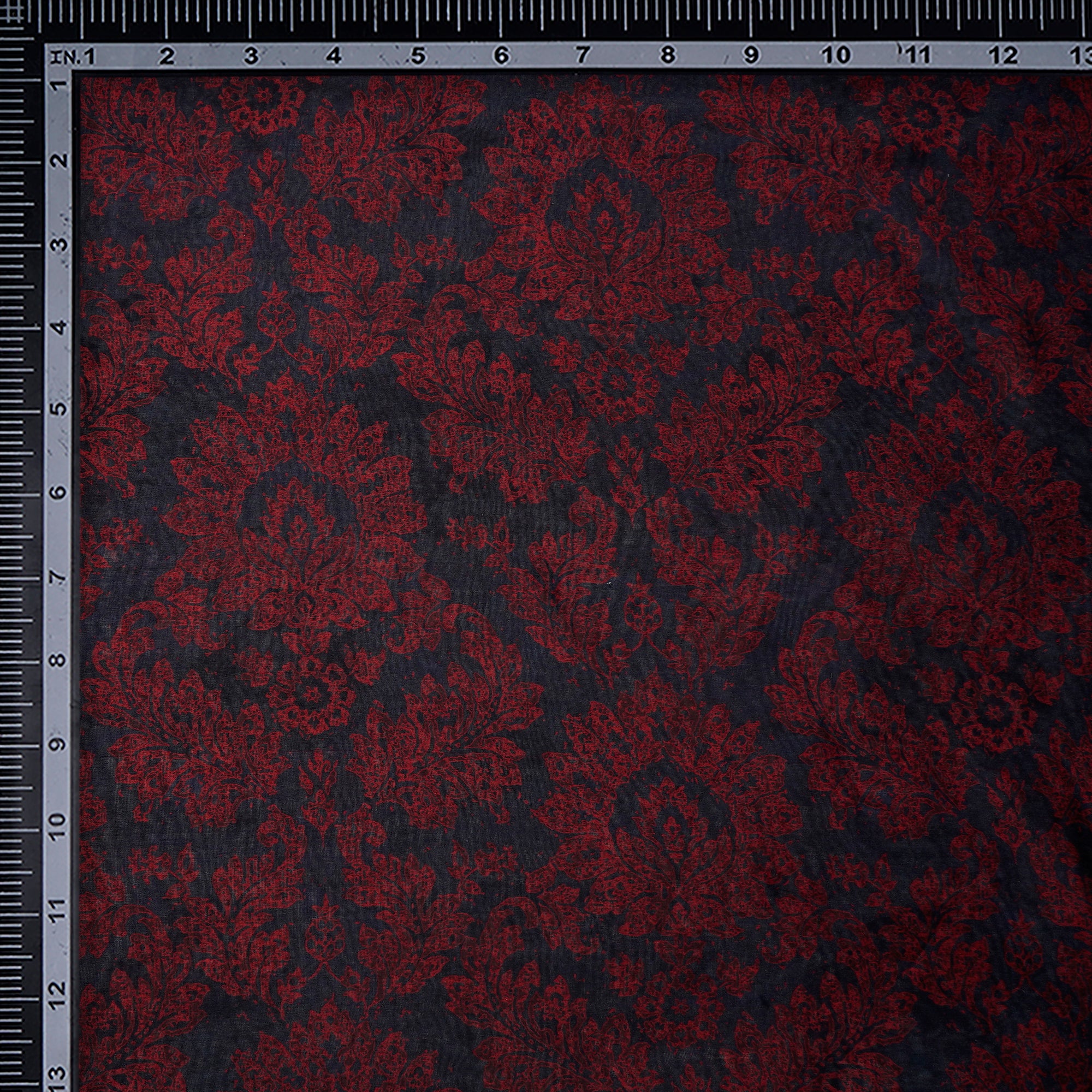 (Pre-Cut 2.90Mtr)Blue-Red Floral Pattern Digital Print Chanderi Fabricprecuts&&2053