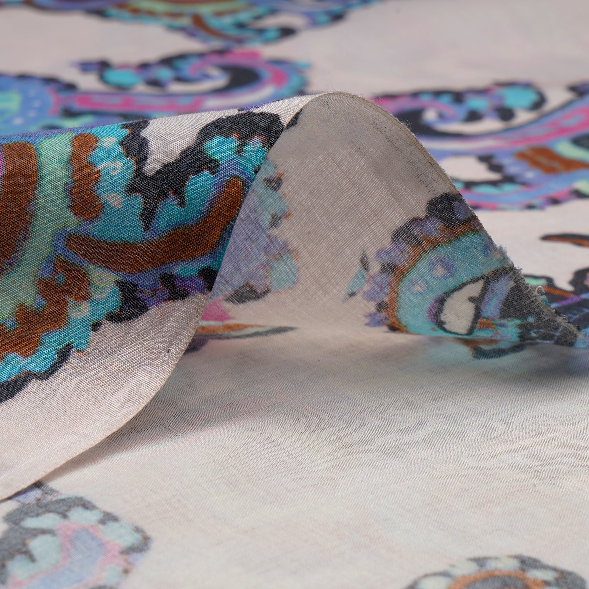 (Pre-Cut 3.20Mtr)Multi Color Floral Pattern Digital Printed Tussar Chanderi Fabricprecuts&&2054