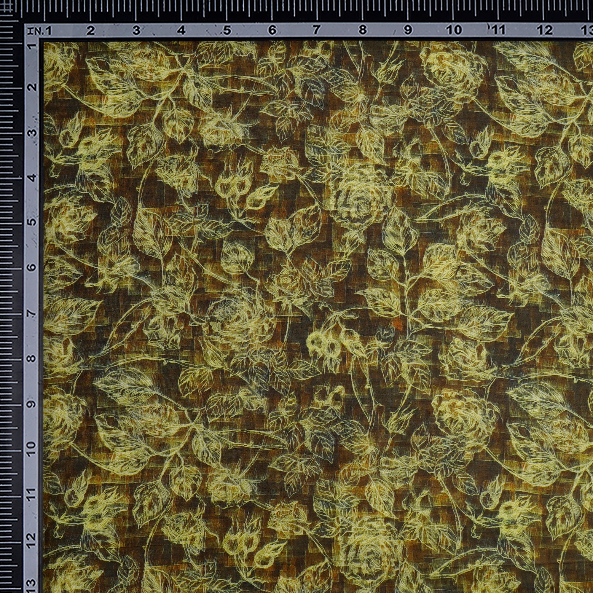 (Pre-Cut 4.90Mtr)Brown Floral Pattern Digital Printed Chanderi Fabricprecuts&&2055