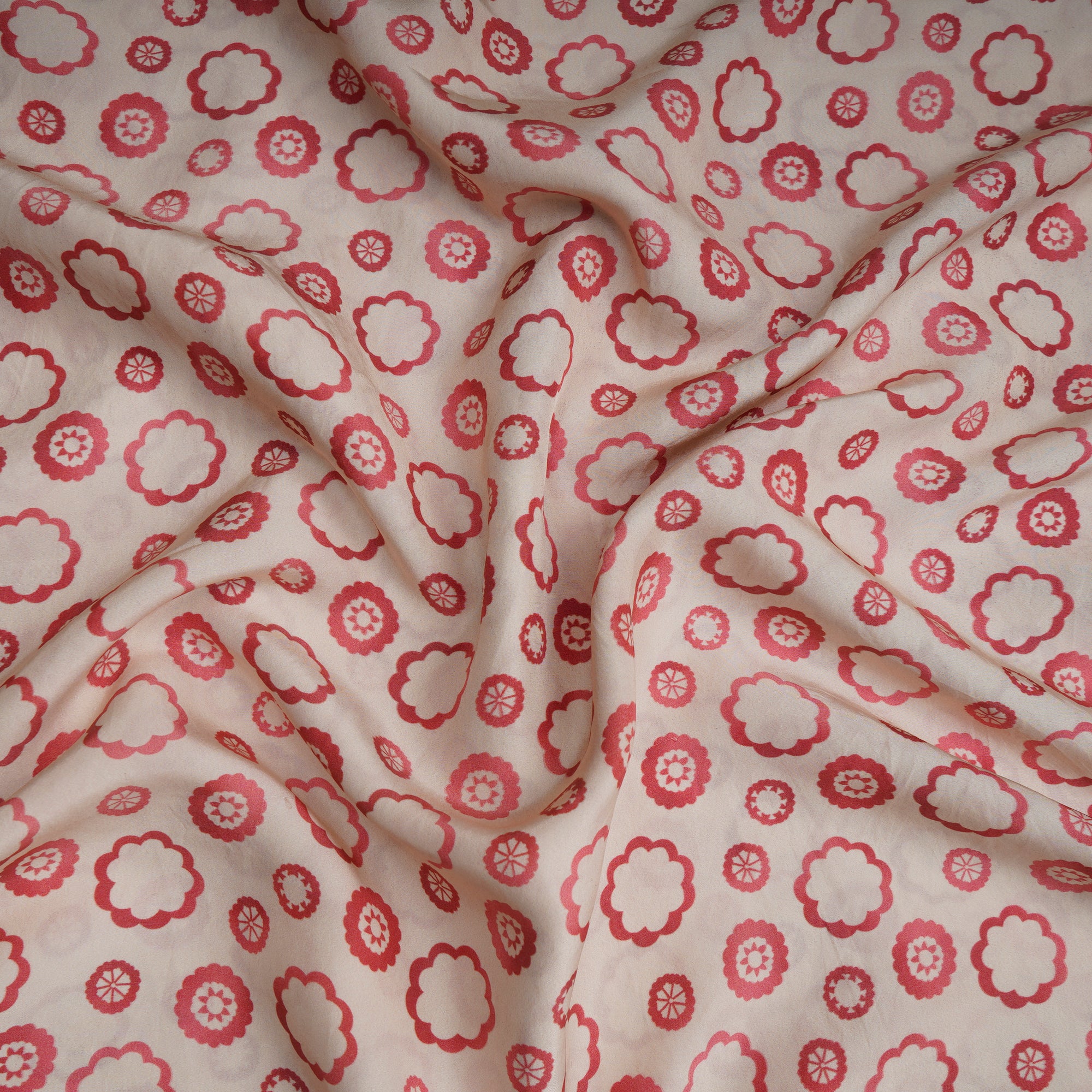 (Pre-Cut 3.70Mtr)Beige-Pink All Over Pattern Digital Print Habotai Silk Fabricprecuts&&2061